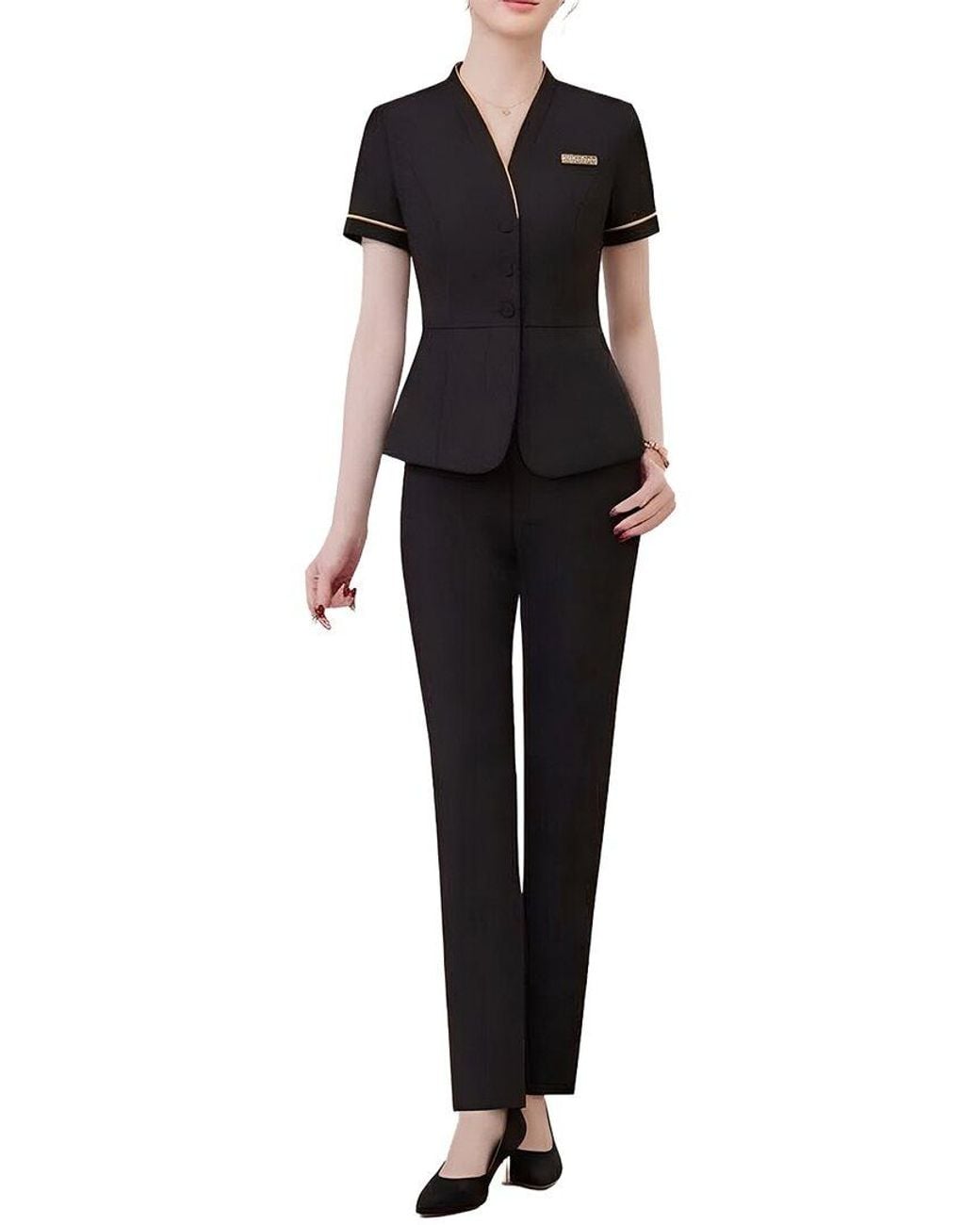 Adelin May Black 2Pc Blouse & Pant Set