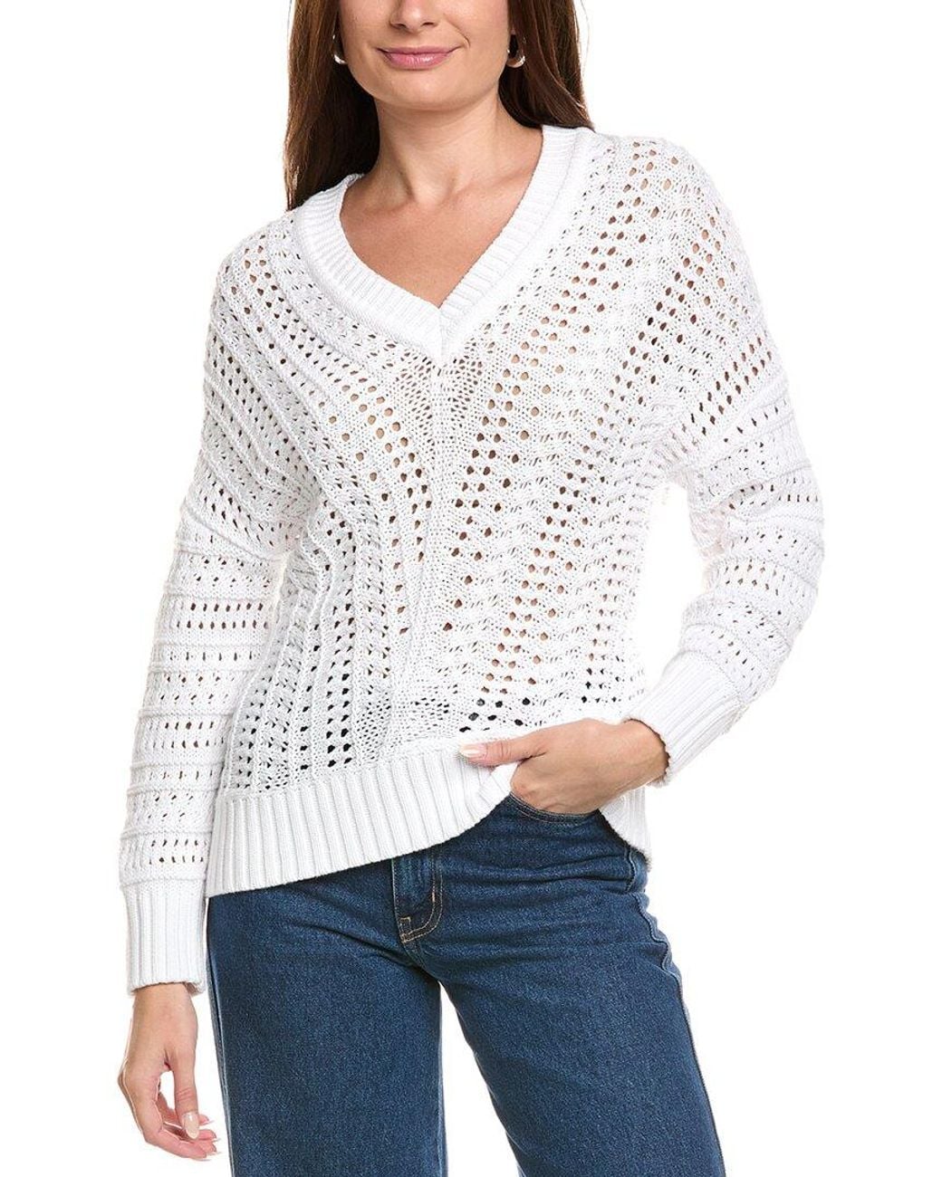 Tommy Bahama White Beachy Cotton Open Stitch Sweater