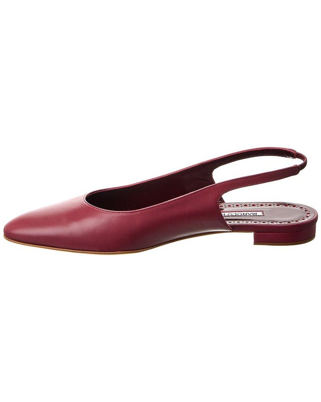 Manolo Blahnik Red Sawra Leather Slingback Flat