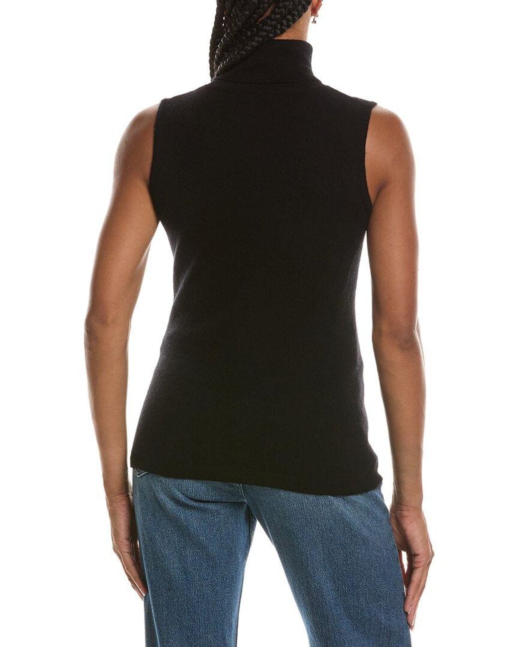 Forte Black Basic Sleeveless Turtleneck 100% Cashmere Sweater