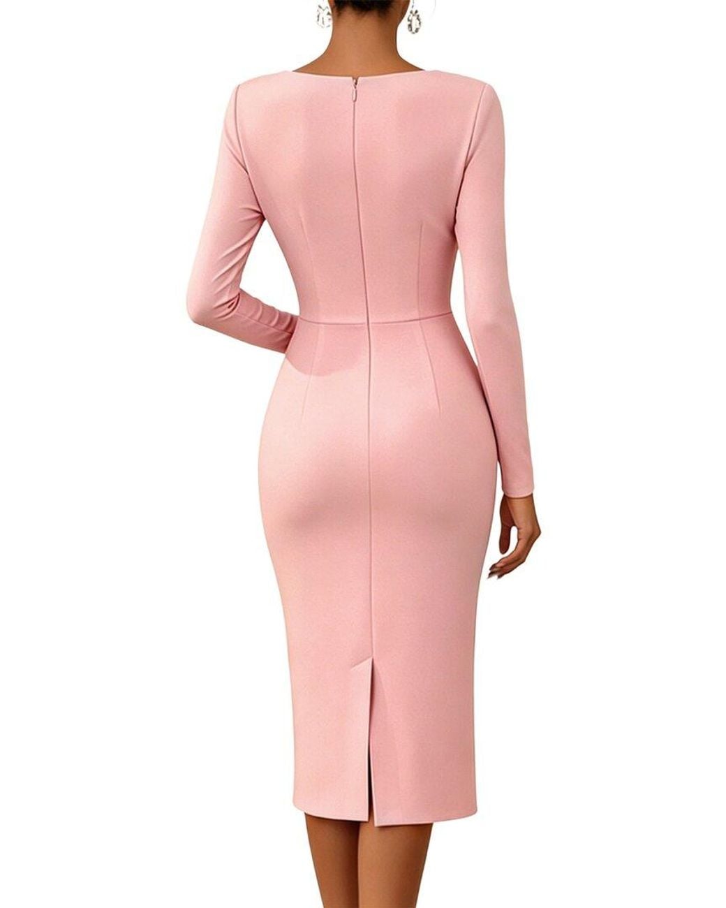 Tedora Pink Long Sleeve Midi Dress