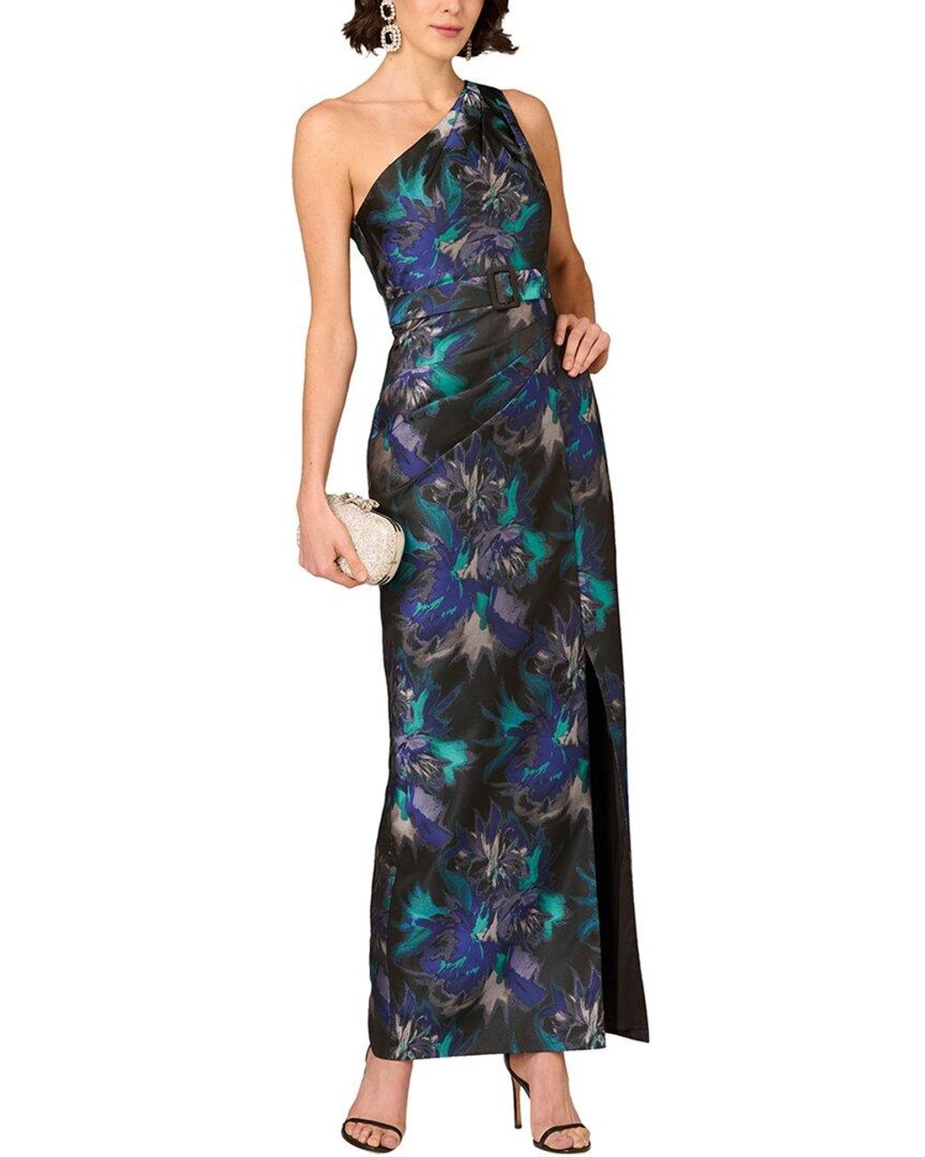 Aidan Mattox Blue Printed Maxi Dress