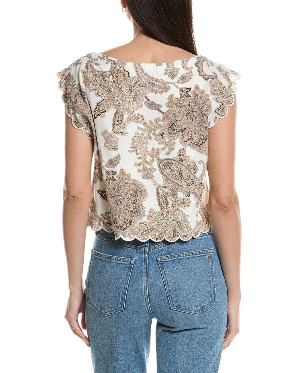 Ellen Tracy Blue Scalloped Trim Top