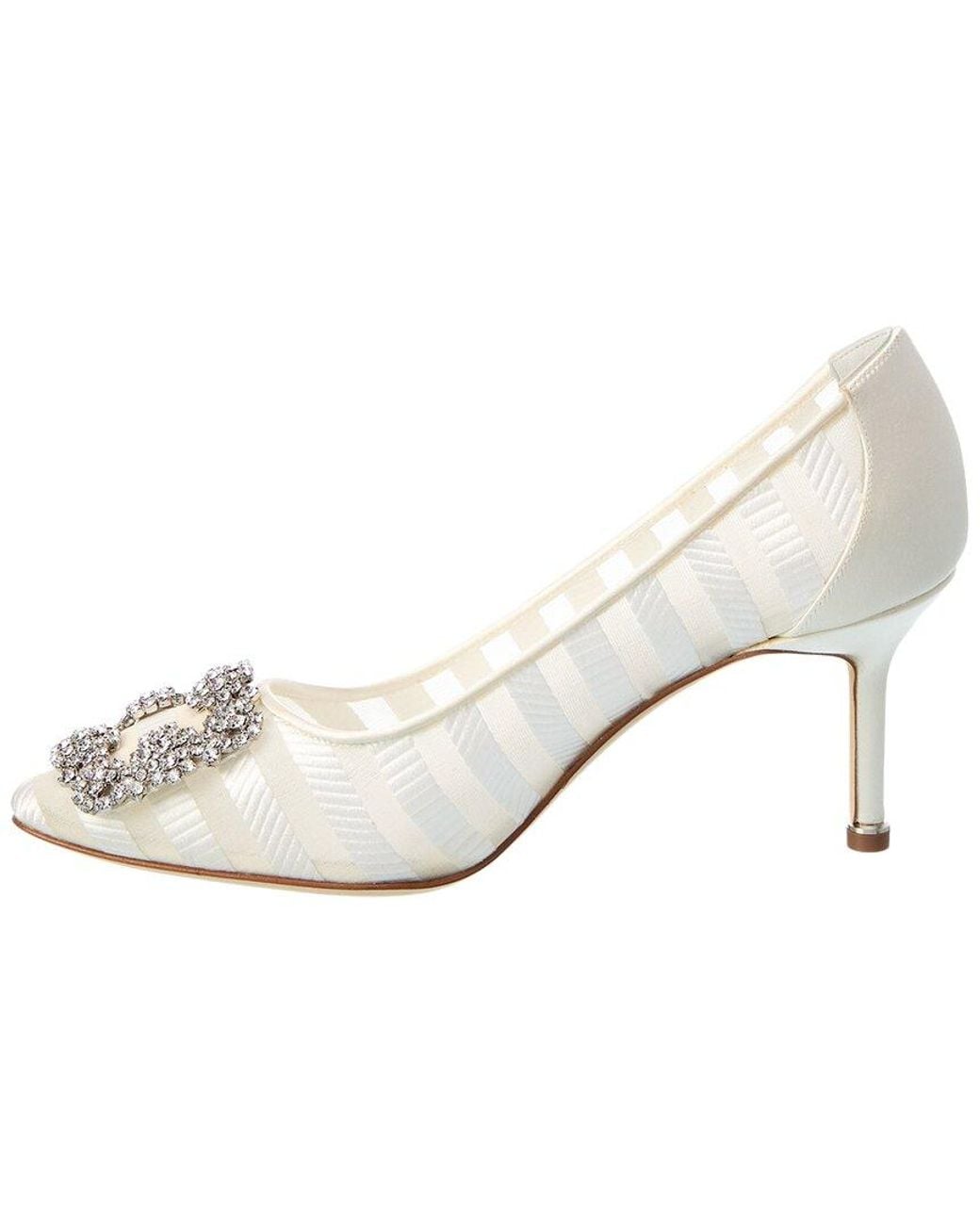 Manolo Blahnik White Hangisila 70 Jacquard Pump