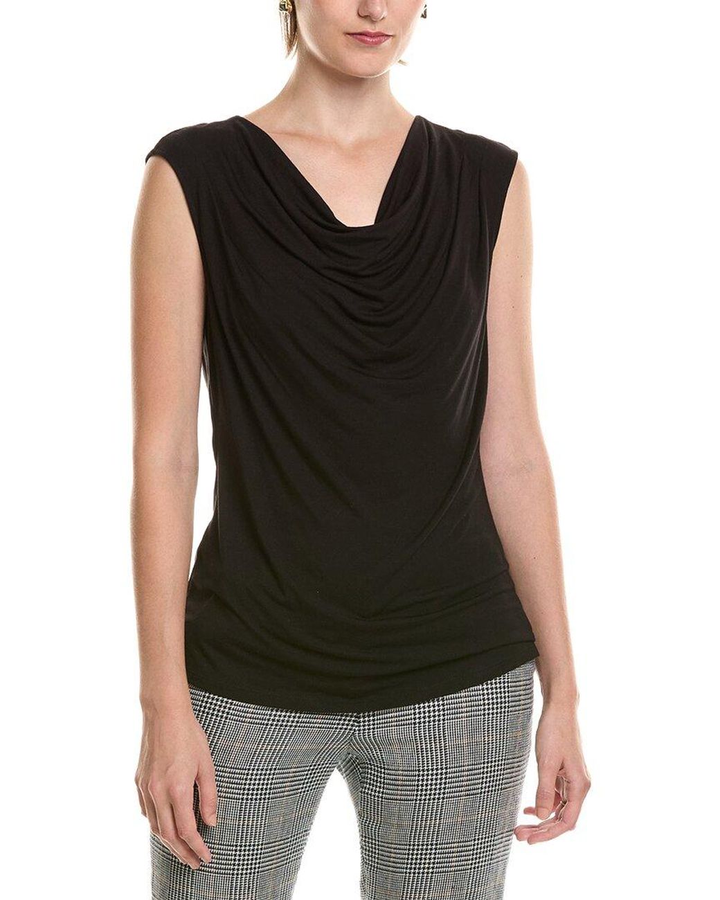 Anne Klein Black Pleated Cowel Neck Top