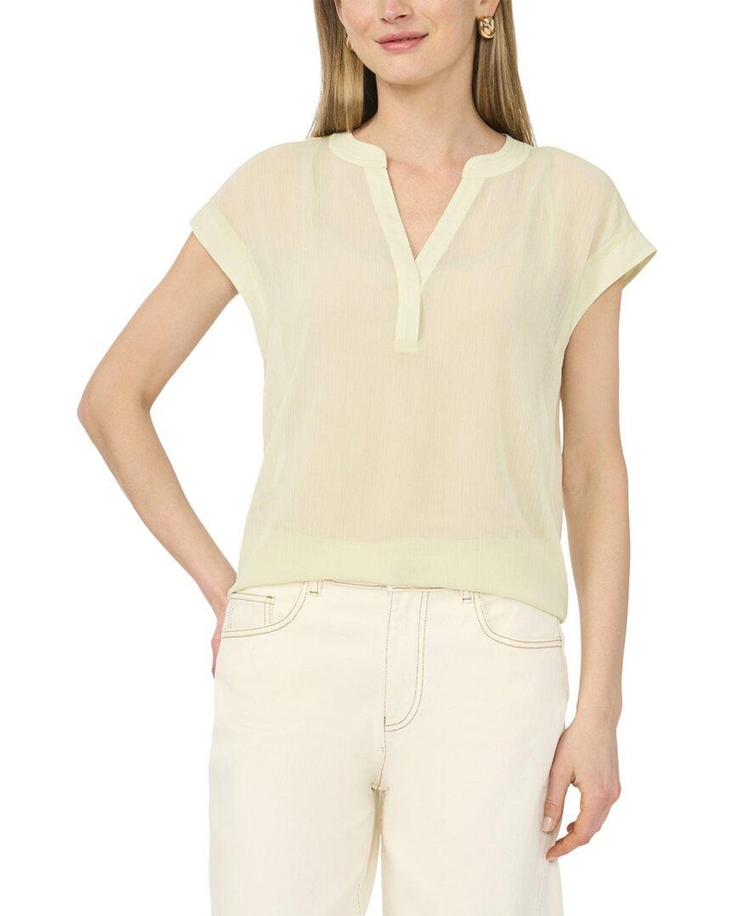 Vince Camuto Natural V Neck Front Placket Blouse