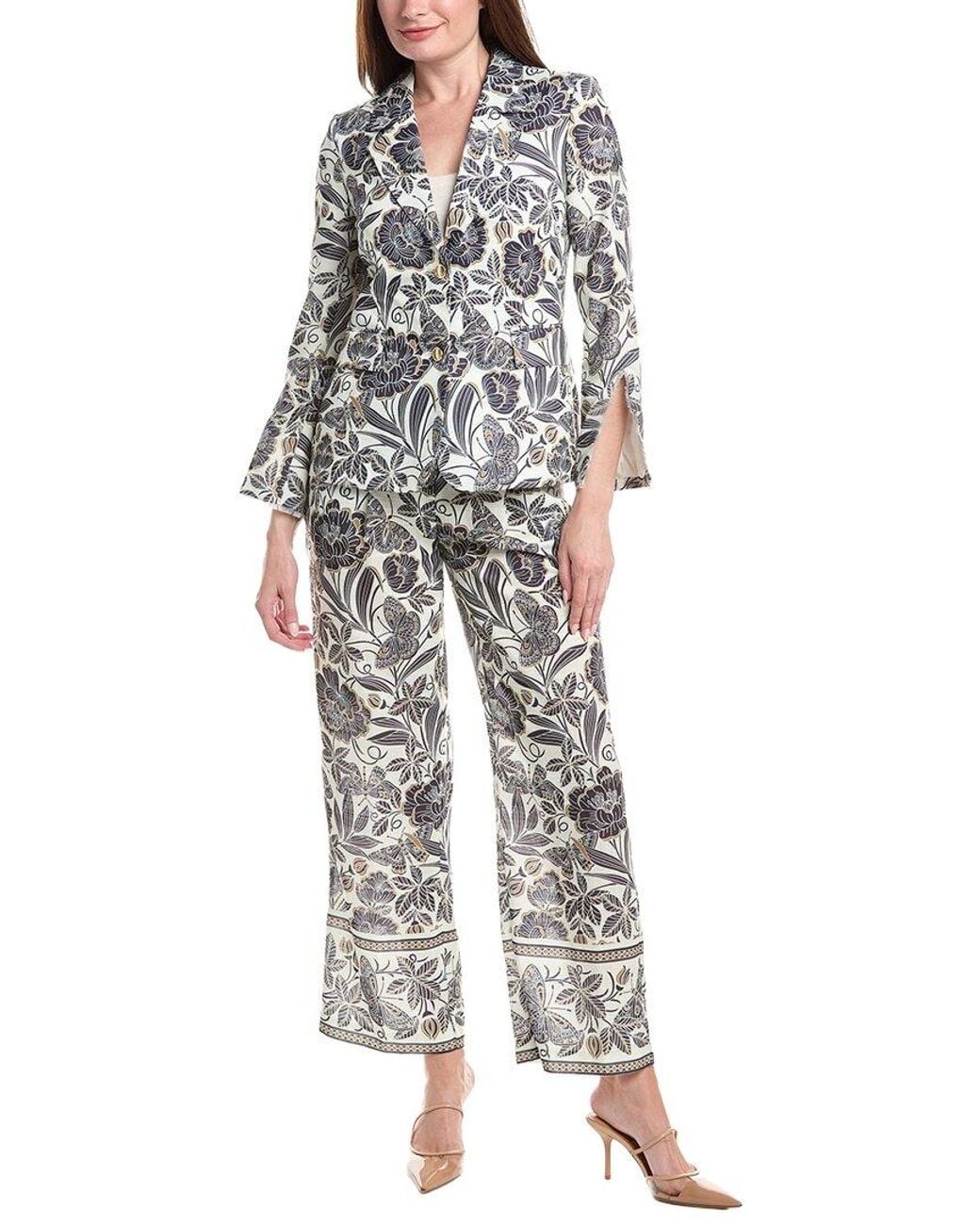 Nanette Lepore White 2Pc Linen Blend Blazer & Pant Suit Set