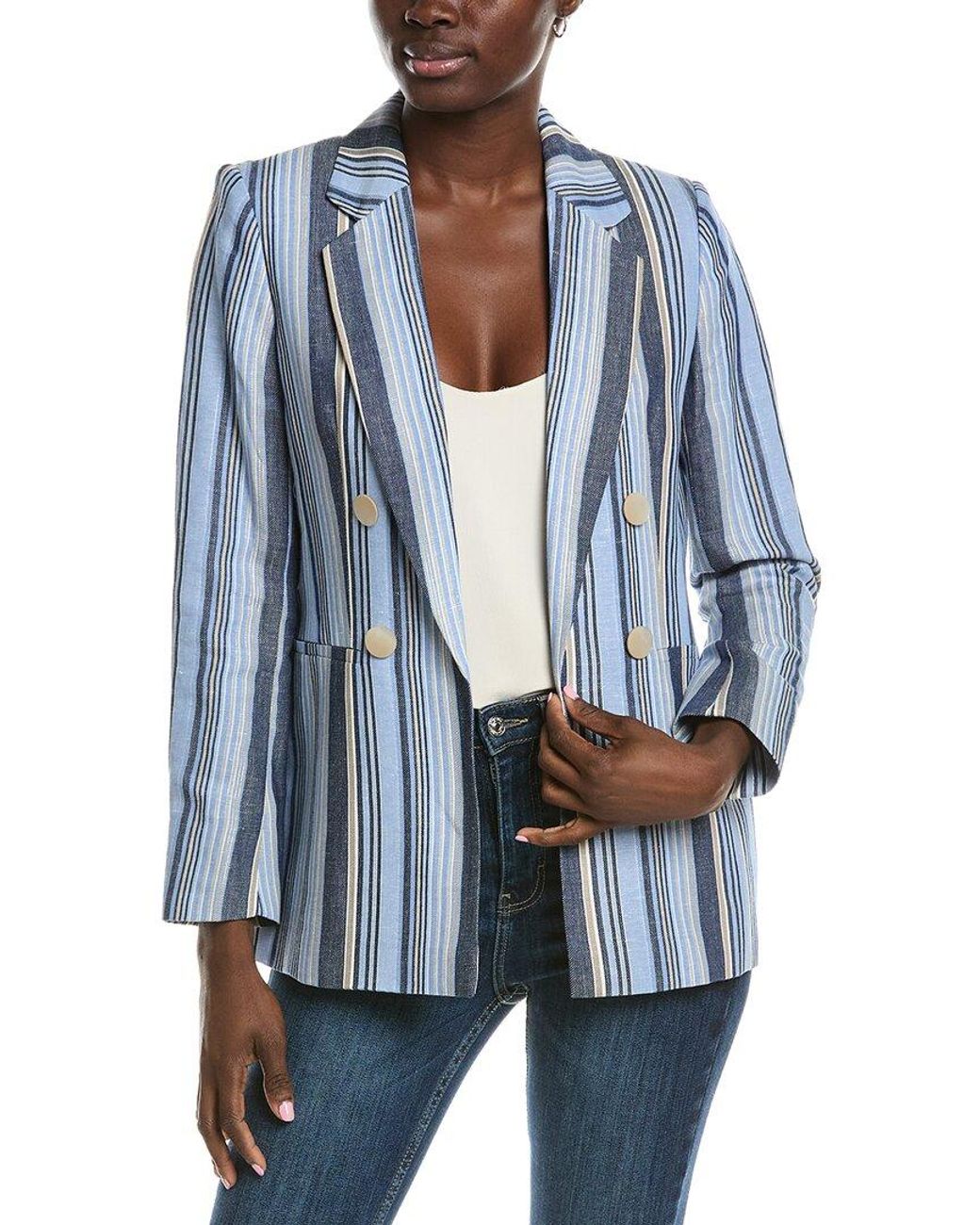 Anne Klein Blue Sleeve Slit Stripe Blazer