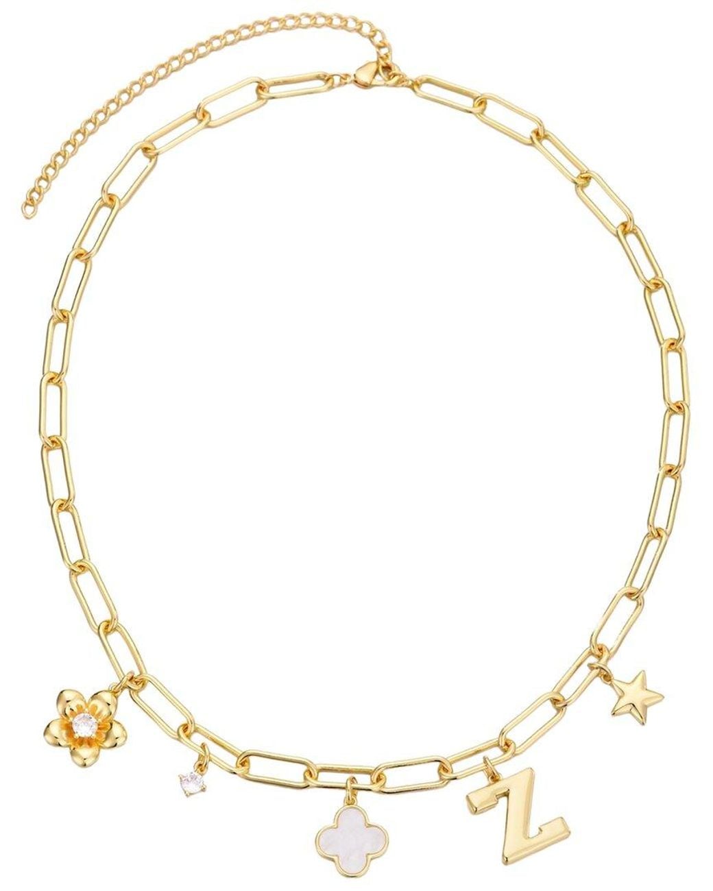 Adornia Metallic 14K Plated Mother Of Pearl Initial Chunky Charm Necklace