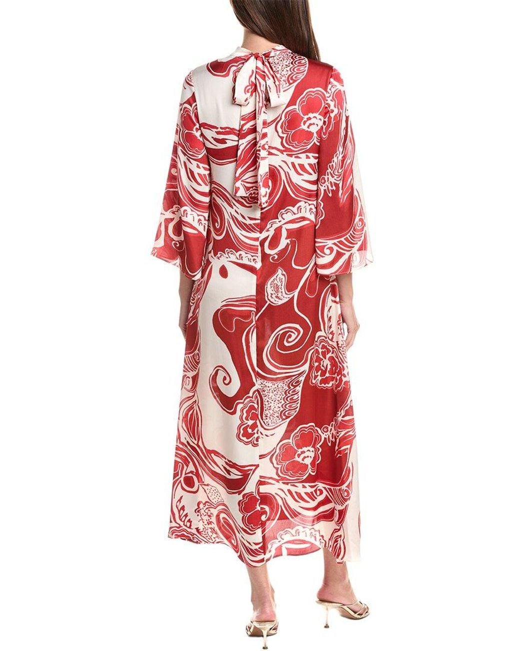 Teri Jon Red Twill Paisly Print Midi Dress