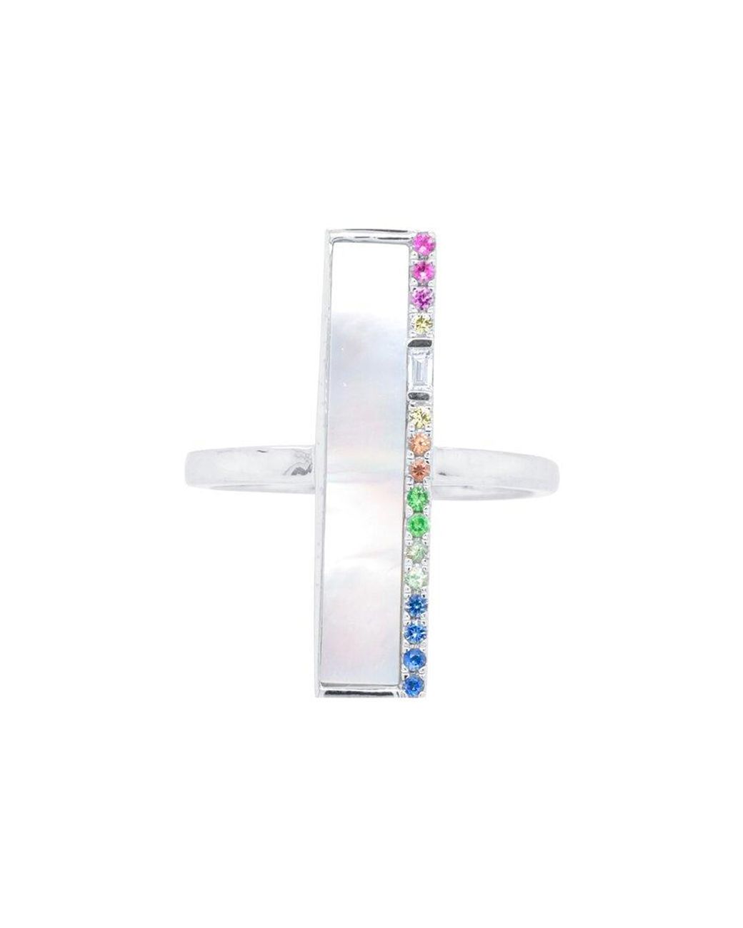Diana M Multicolor Fine Jewelry 14k 0.16 Ct. Tw. Diamond & Sapphire Pearl Half-eternity Ring