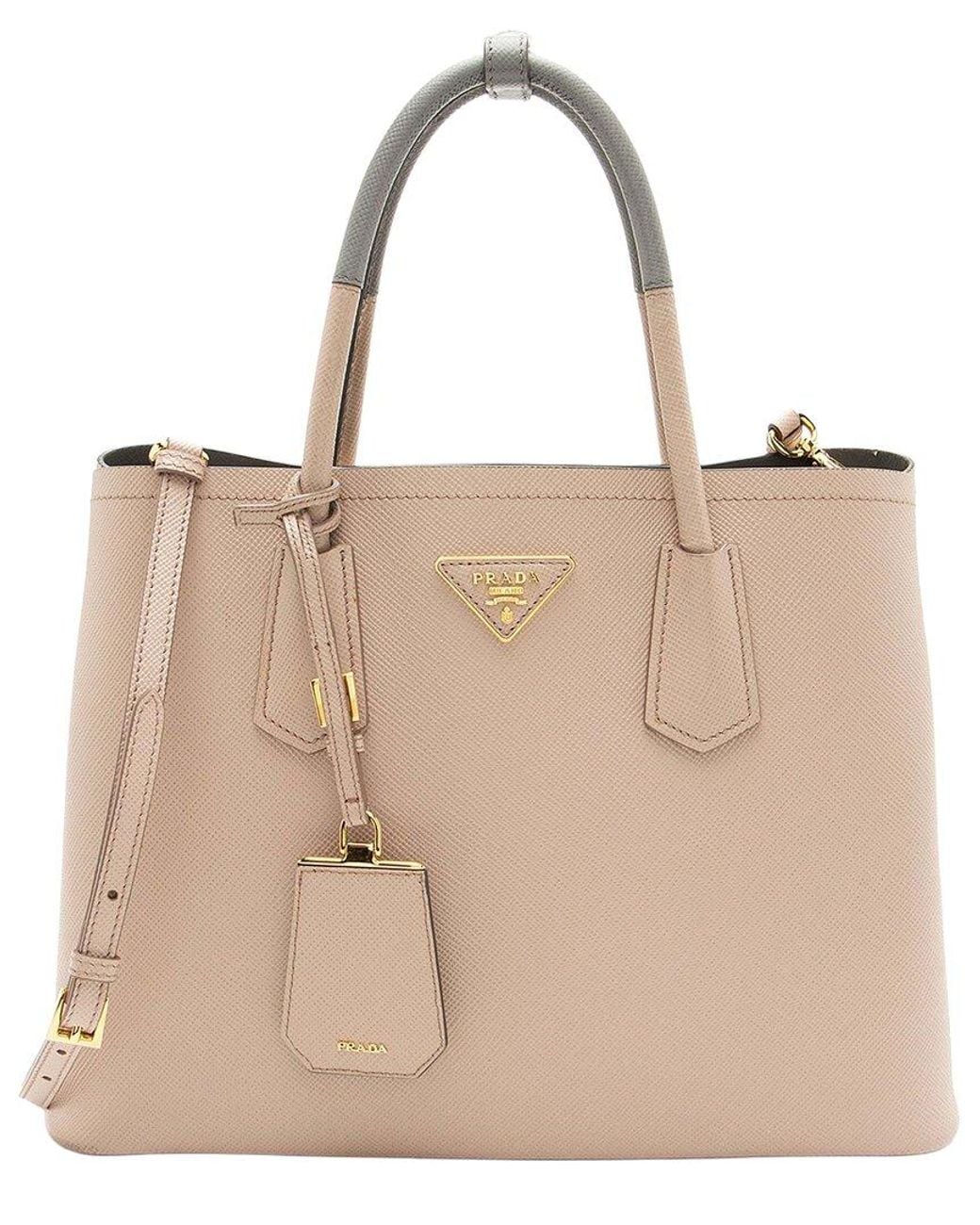 Prada Natural Saffiano Cuir Double Handle Medium Tote (Authentic Pre-Loved)