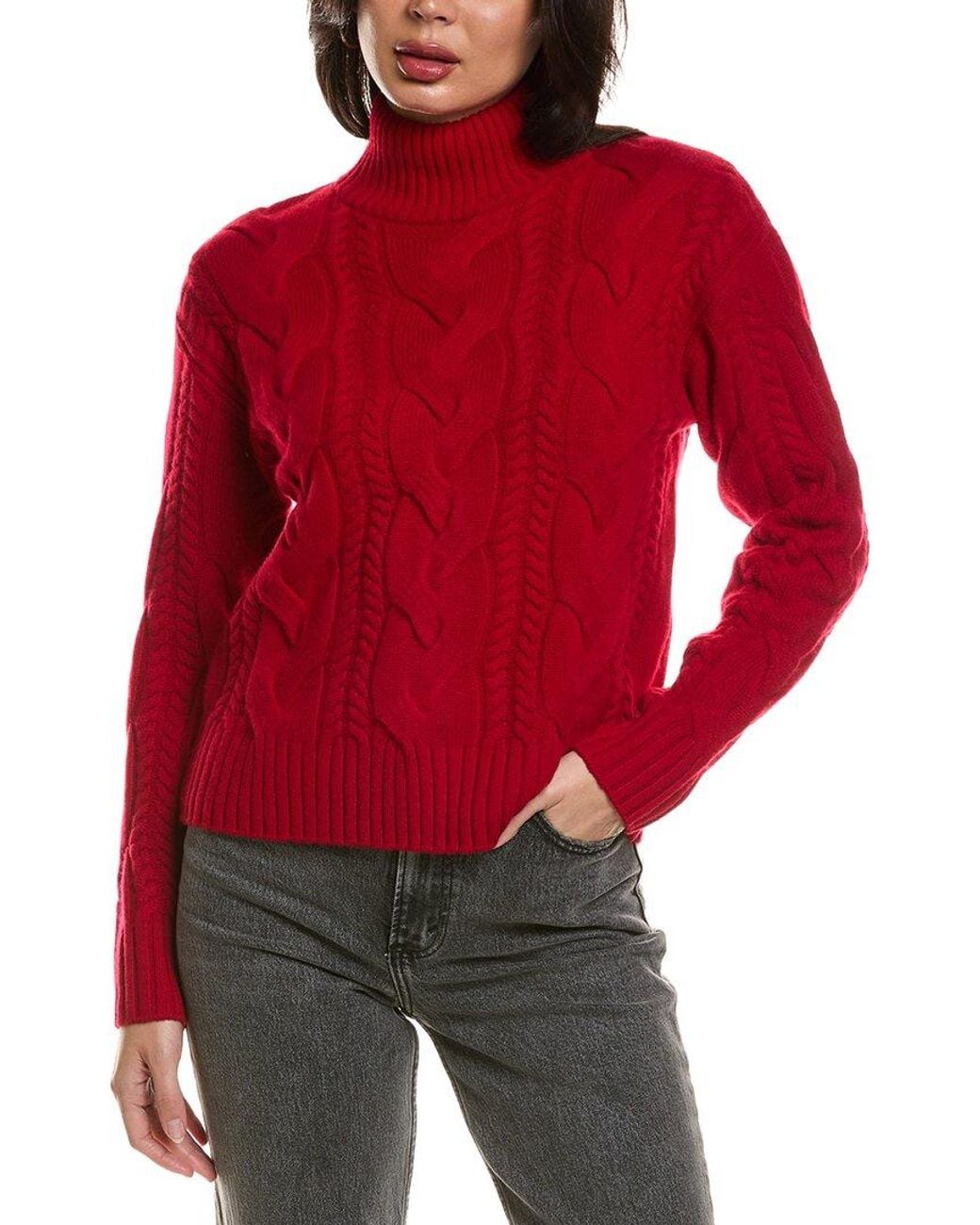 Hannah Rose Merino Wool Cable Mock Neck Sweater in Red | Lyst