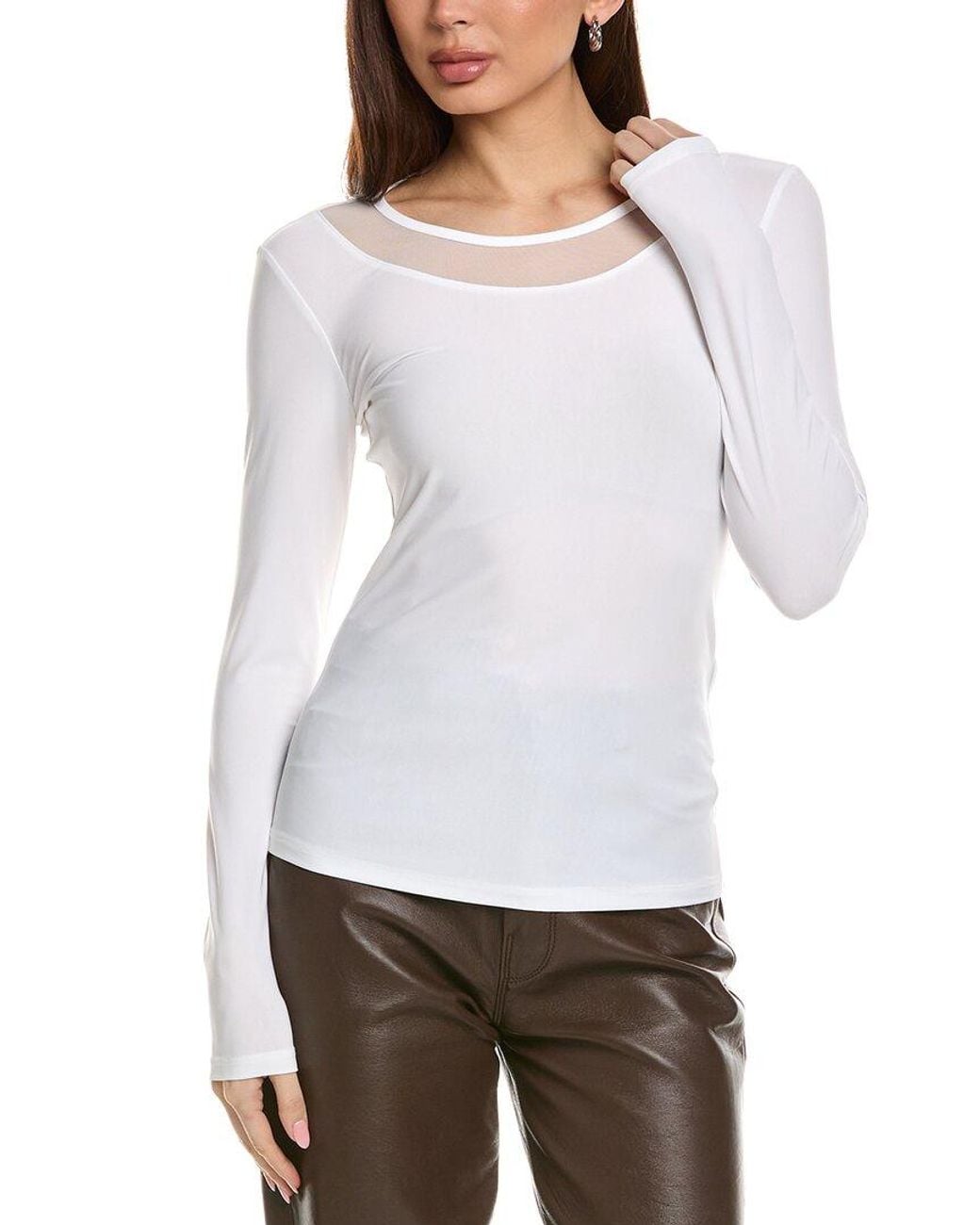 Joseph Ribkoff White Mesh Neckline Top