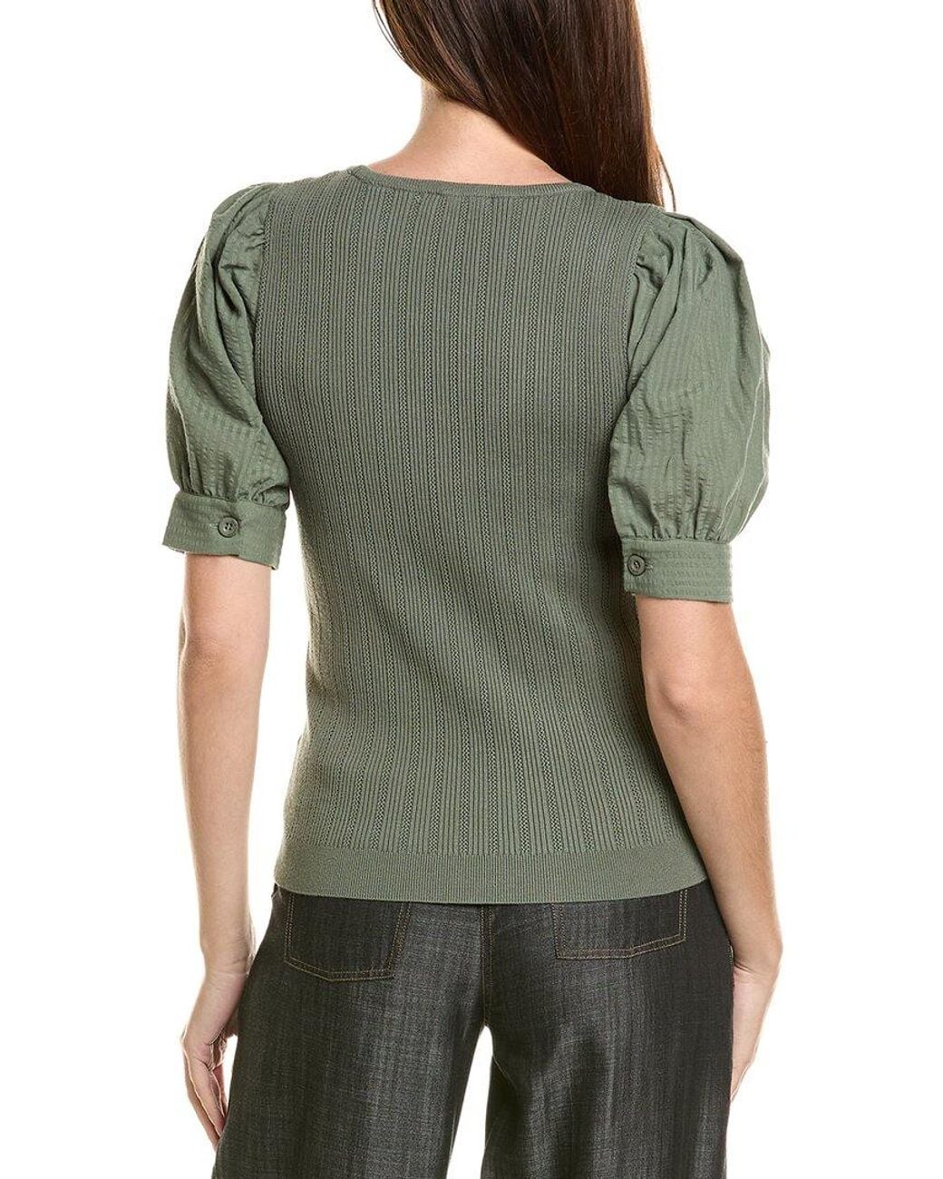 Tahari Green The Kaeta Puff Sleeve Sweater