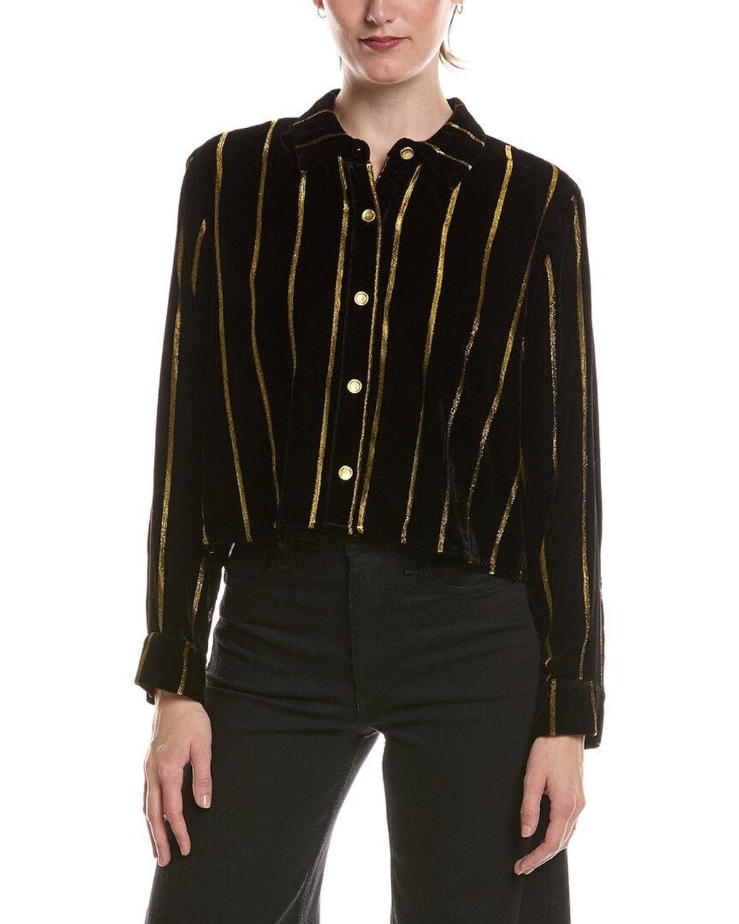 L'Agence Black Cosette Crop Hi Low Shirt