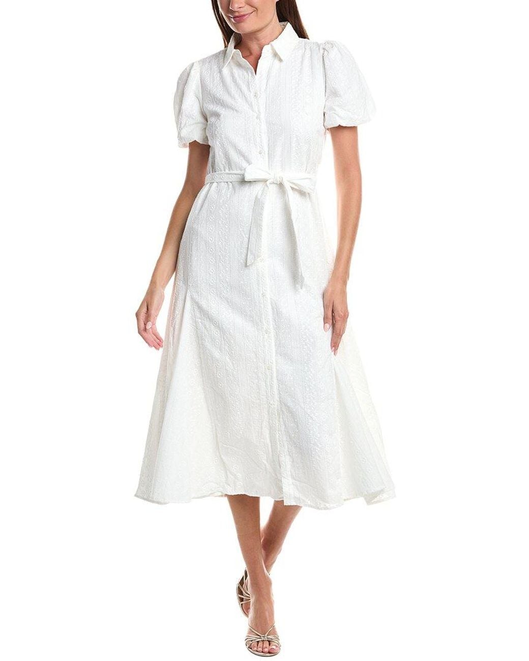 Cece White Button Front Midi Shirtdress