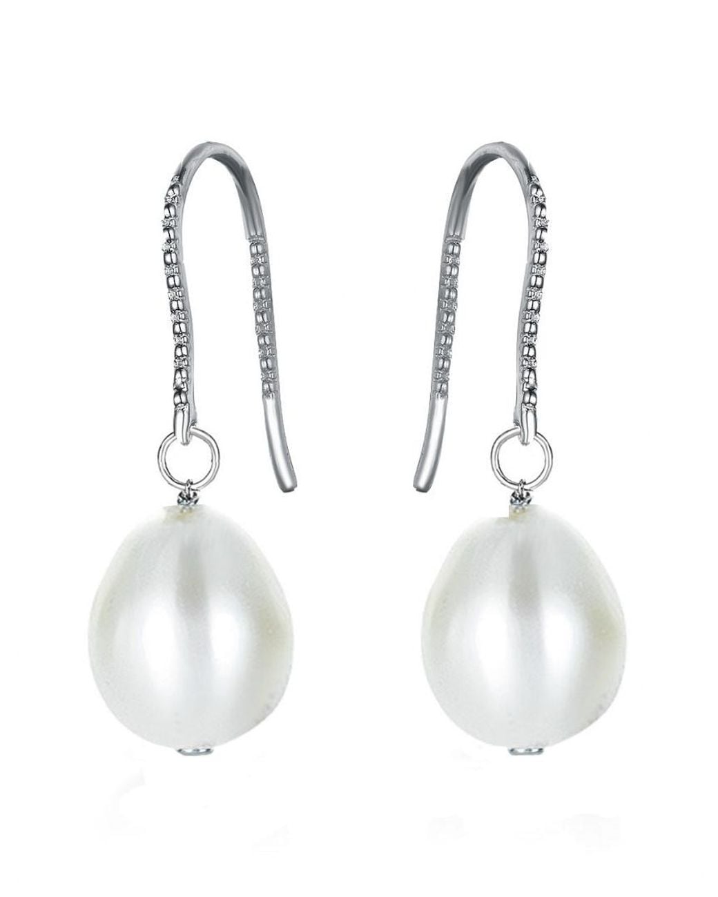 Genevive Jewelry White Silver Cz & Pearl Drop Earrings