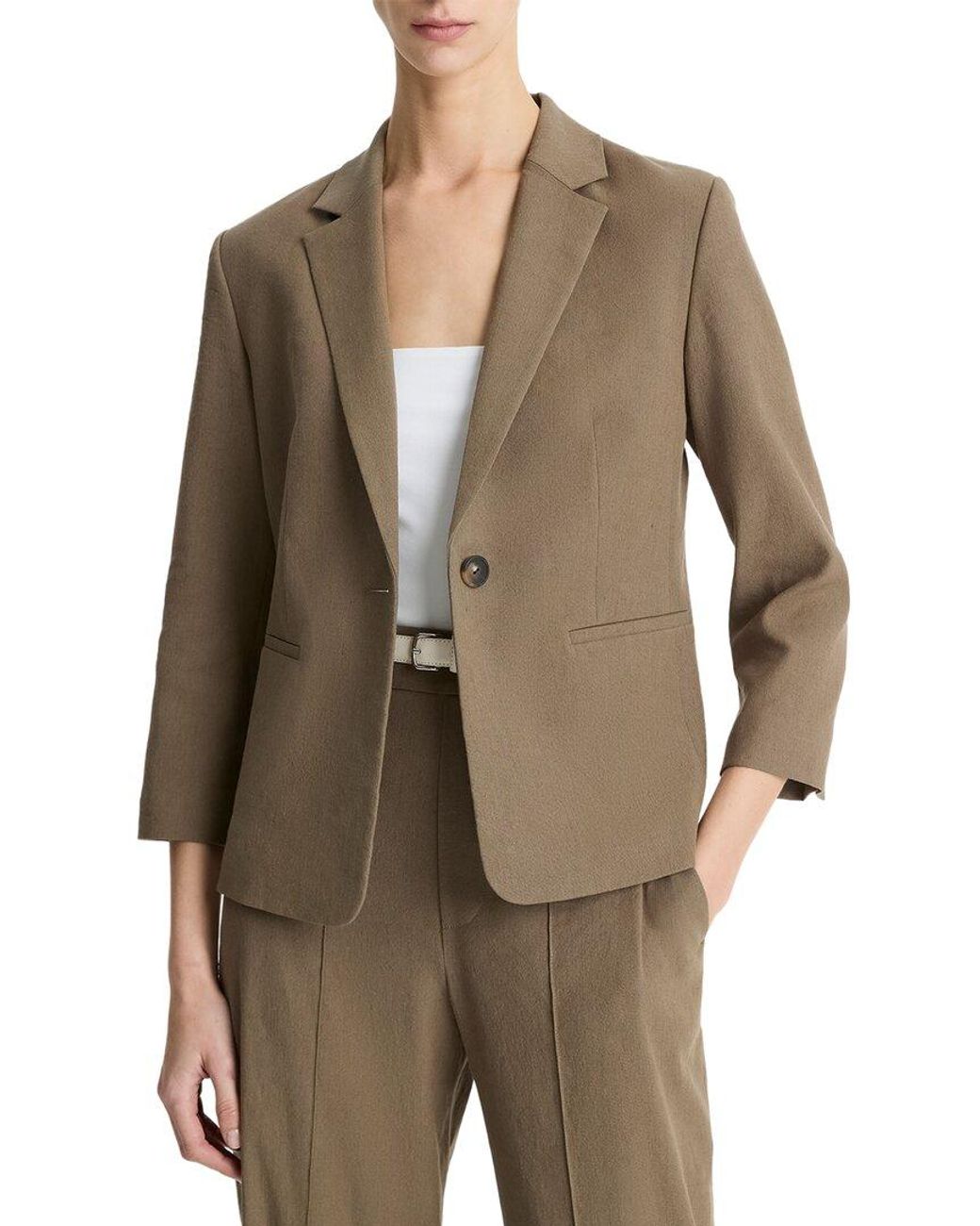 Vince Brown Linen-Blend Shrunken Blazer
