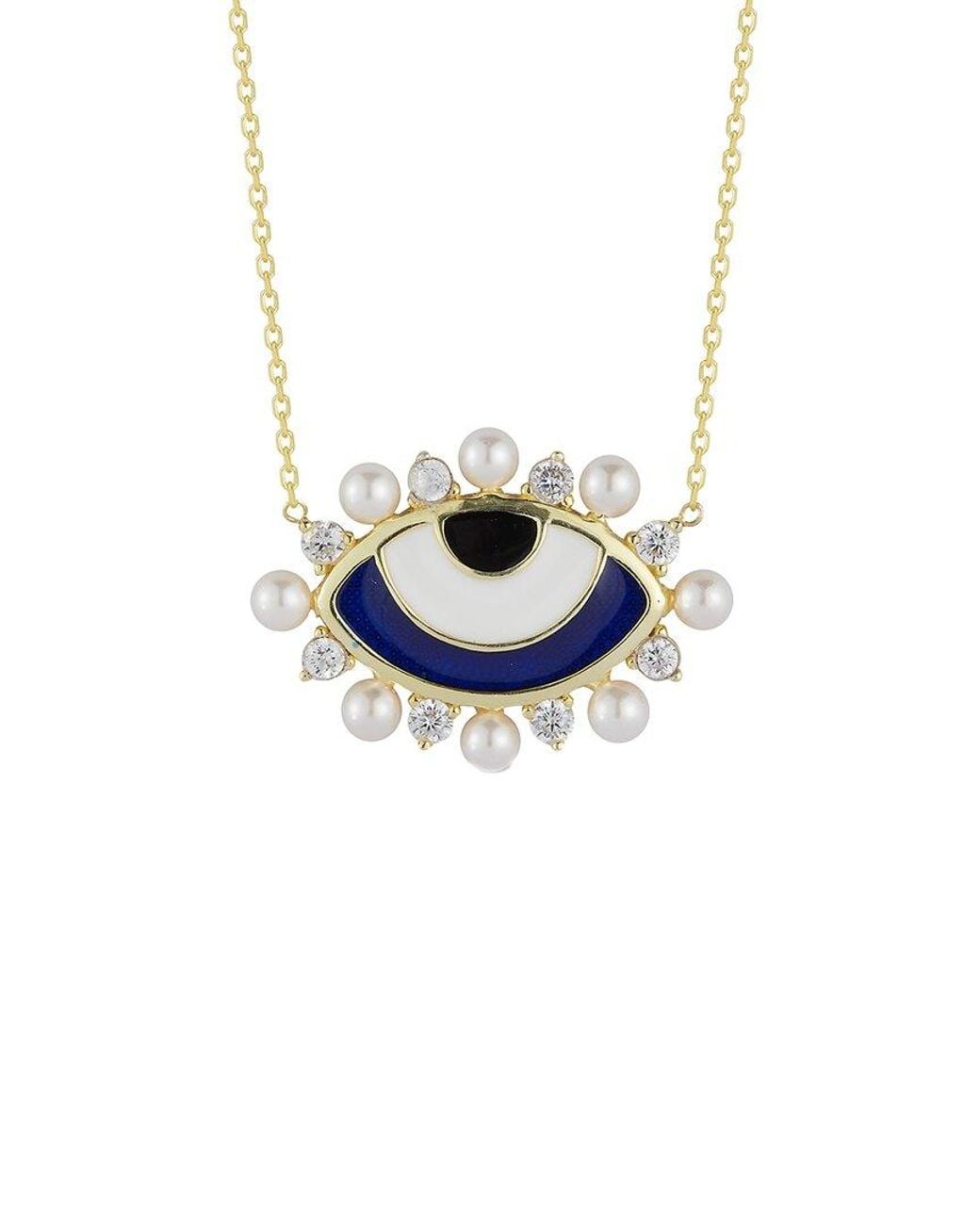 Glaze Jewelry Multicolor 14k Over Silver Pearl Cz Evil Eye Necklace