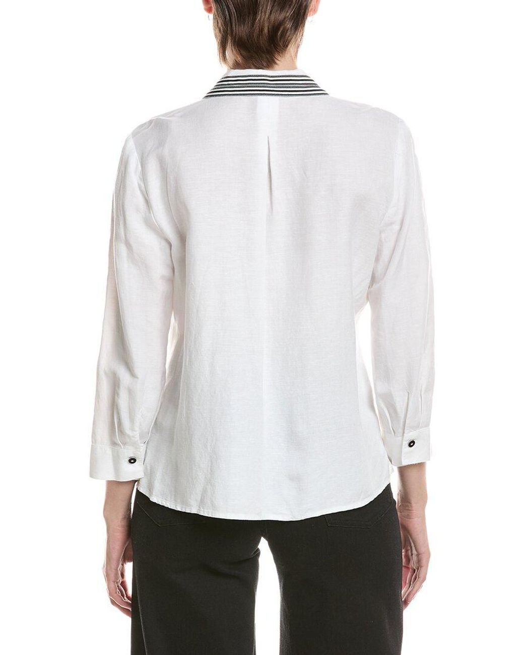 NIC+ZOE White Stripe Trim Linen-Blend Shirt