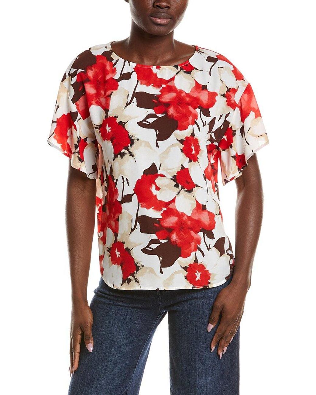 Anne Klein Red Flutter Sleeve Blouse
