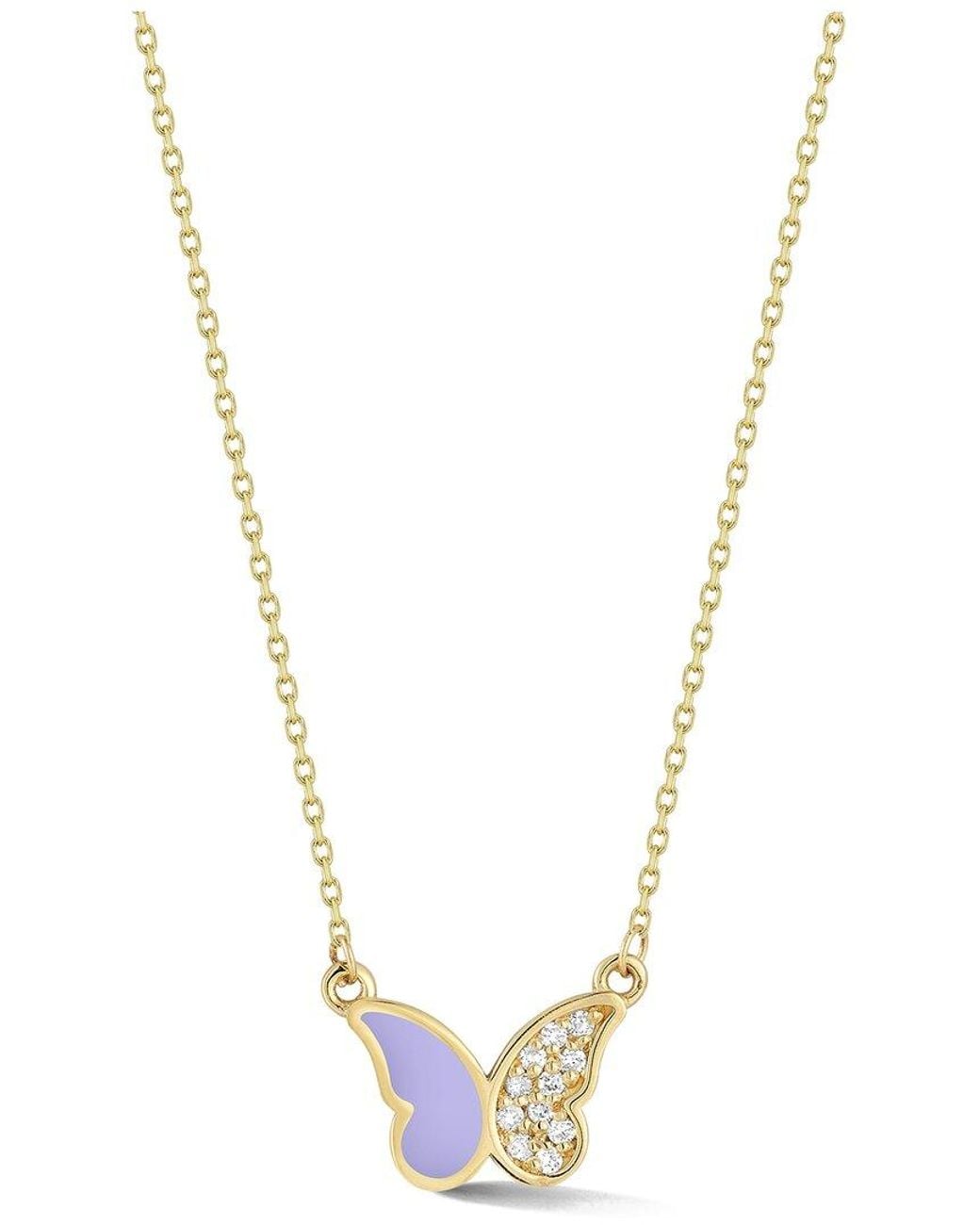 Ember Fine Jewelry Metallic 14K 0.07 Ct. Tw. Diamond Enamel Butterfly Necklace