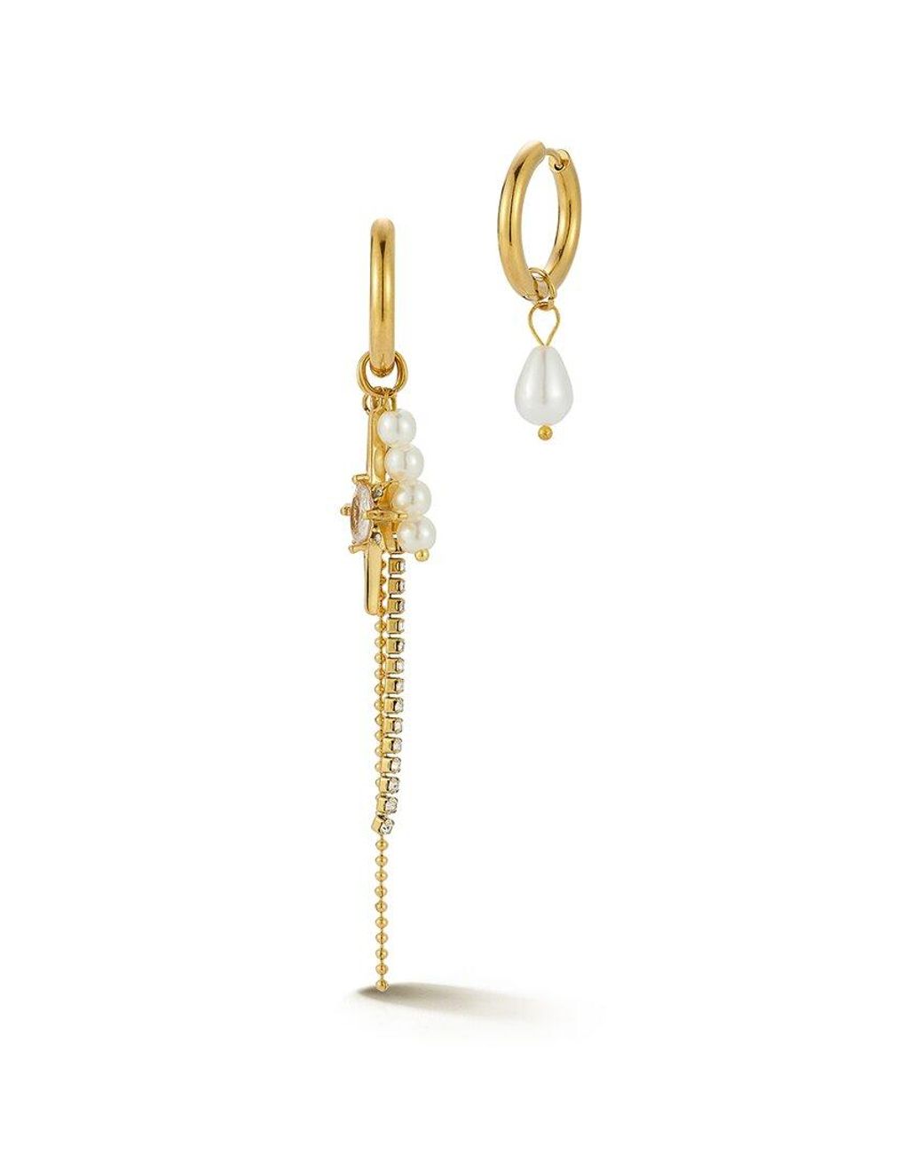 Sphera Milano White Plated Stainless Steel Cz Earrings