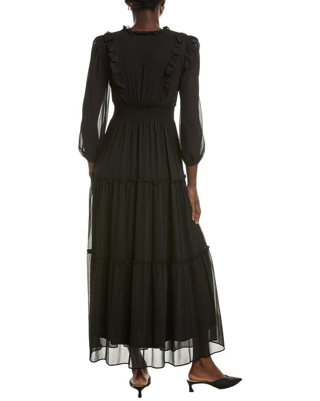 Maison Tara Black Long Sleeve Midi Dress