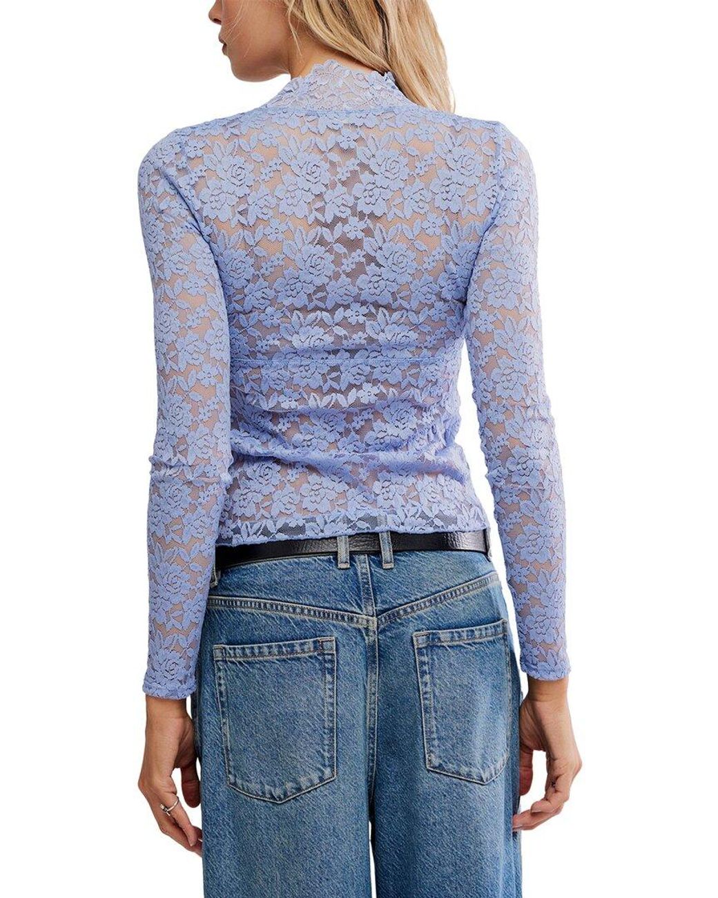 Free People Blue All Day Lace Top