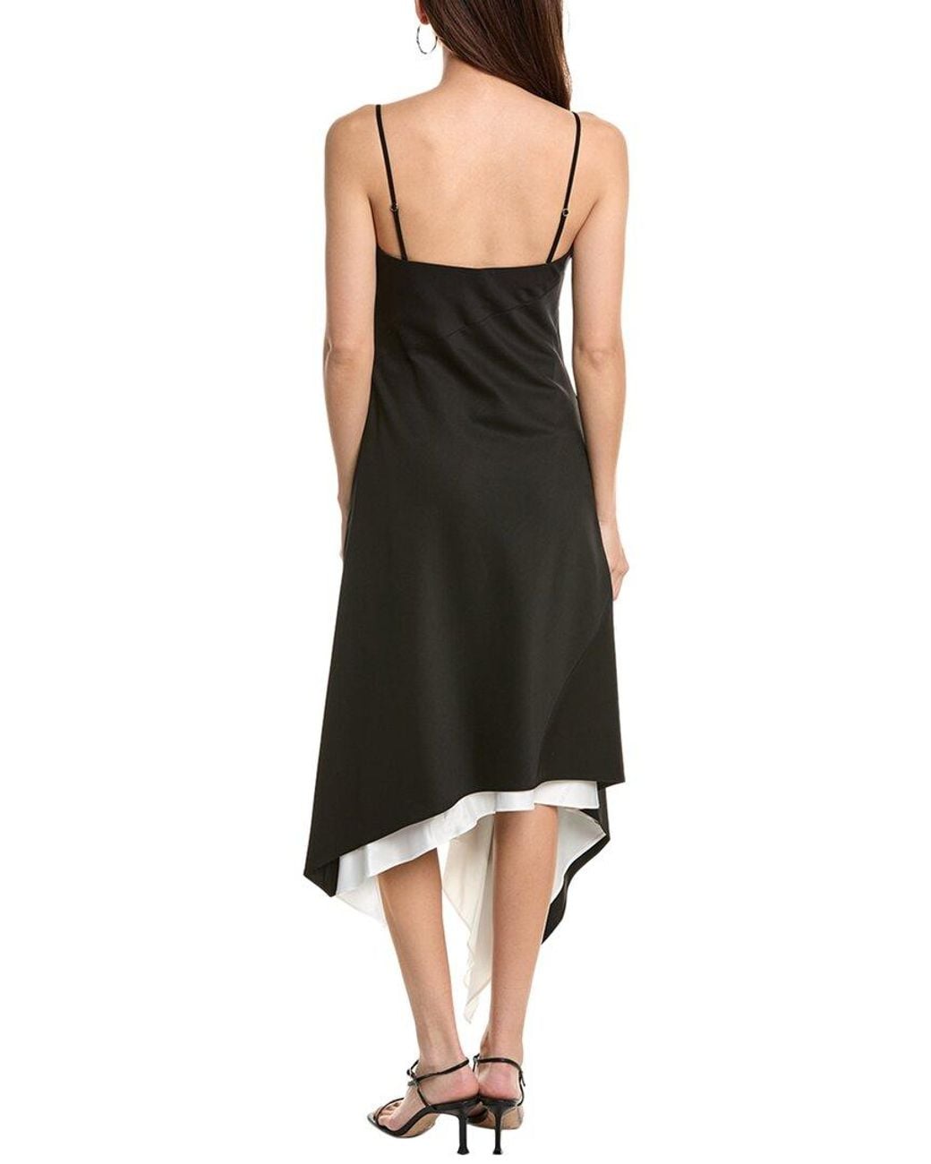 Helmut Lang Black Angled Hem Wool Midi Dress