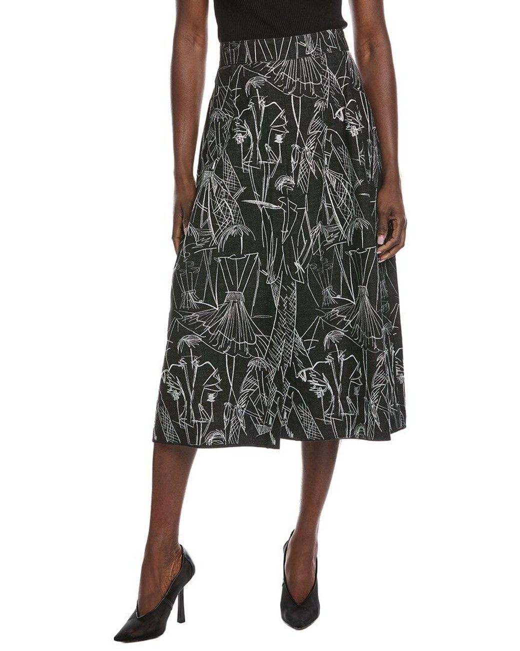 Akris Black Embroidered Denim Skirt