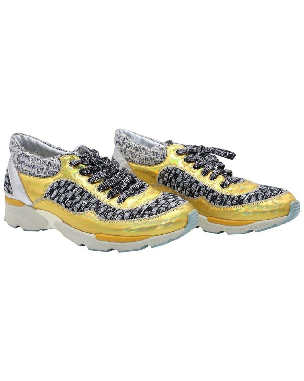Chanel Multicolor Leather Tweed Lace Up Sneaker (Authentic Pre-Loved)