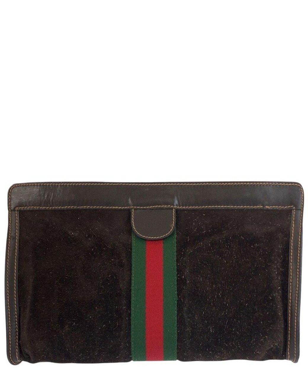 Gucci Black Brown Suede Clutch (authentic Pre-loved)