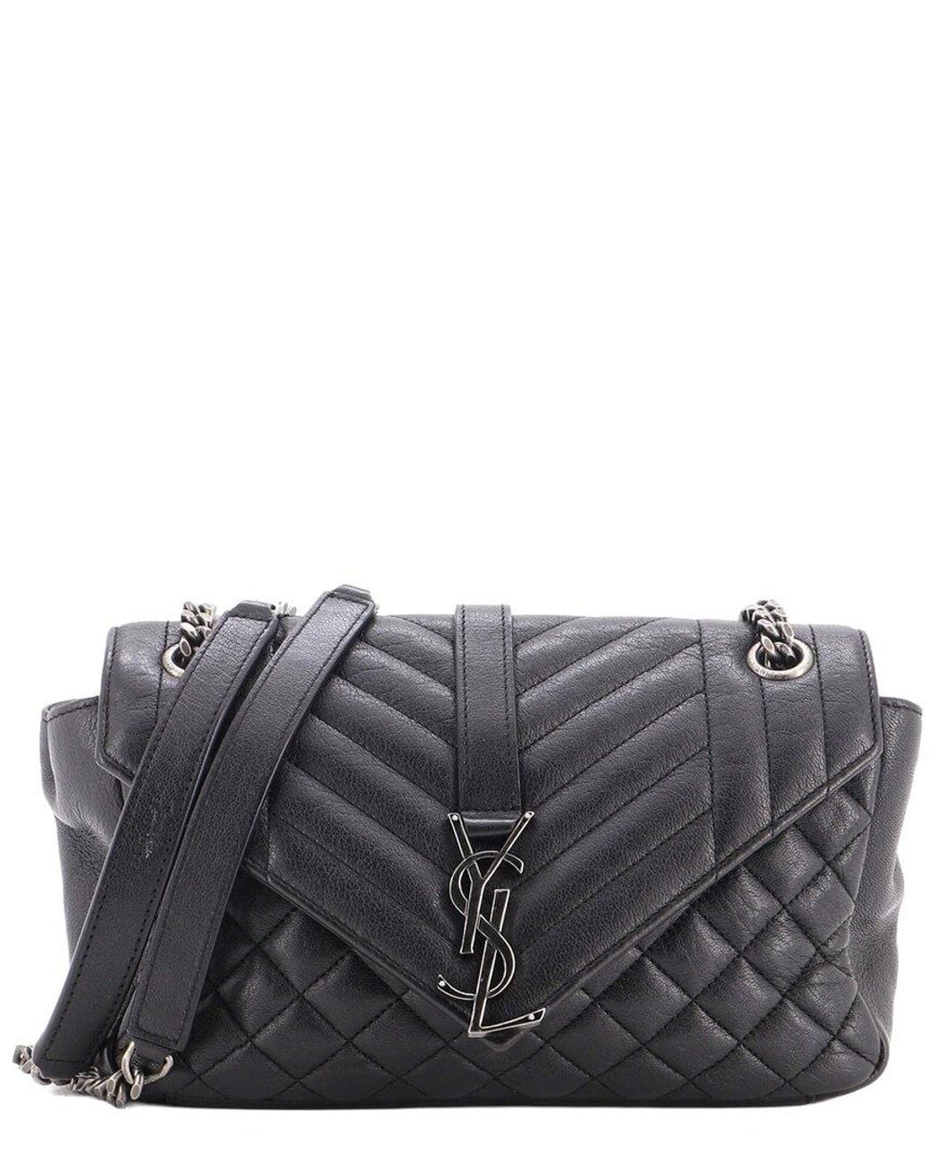 Saint Laurent Gray Mixed Matelasse Leather Classic Monogram Slouchy Envelope Satchel Medium (Authentic Pre-Loved)