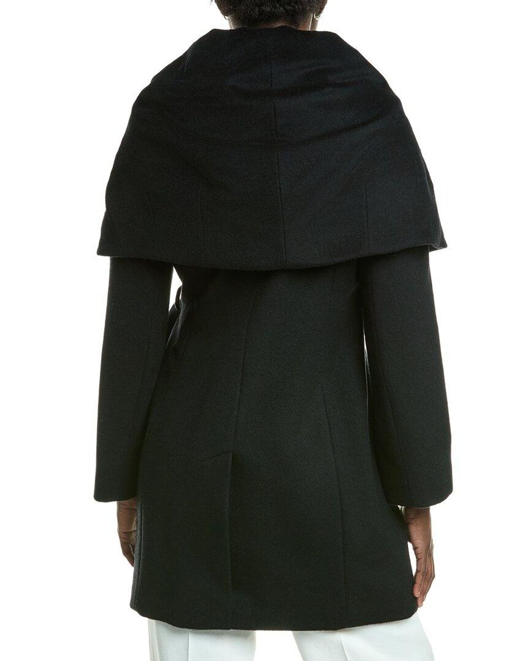 Via Spiga Black Wool-Blend Hooded Coat