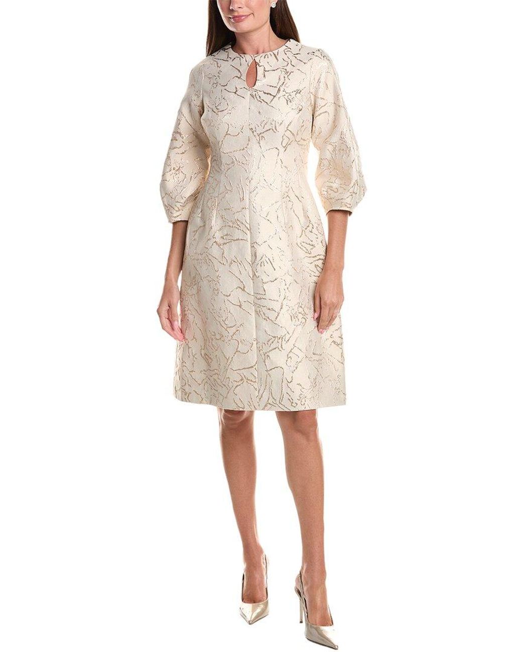 Teri Jon Natural Jacquard Keyhole Mini Dress