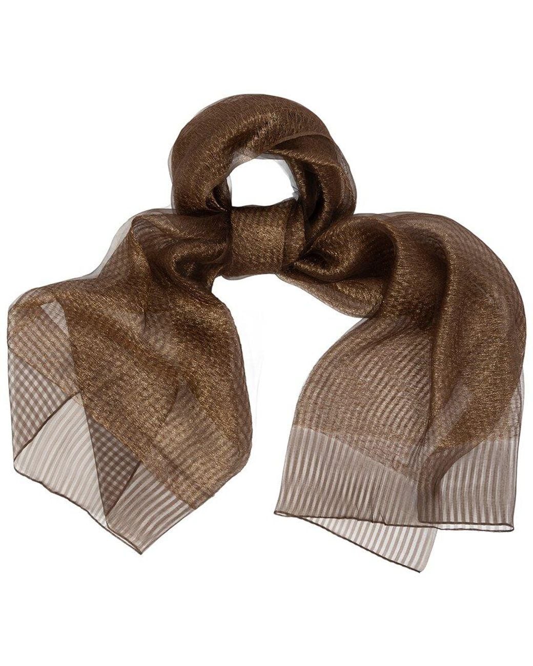 Saachi Brown Striped Sparkle Silk Sheer Wrap