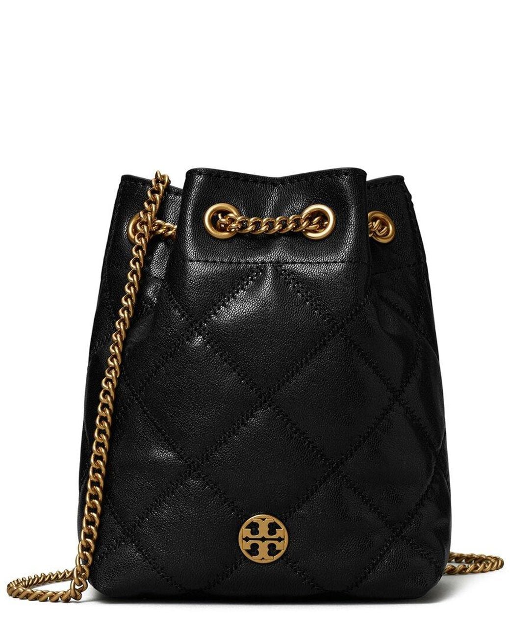 Tory Burch Willa Small Leather Drawstring Bag in Black | Lyst