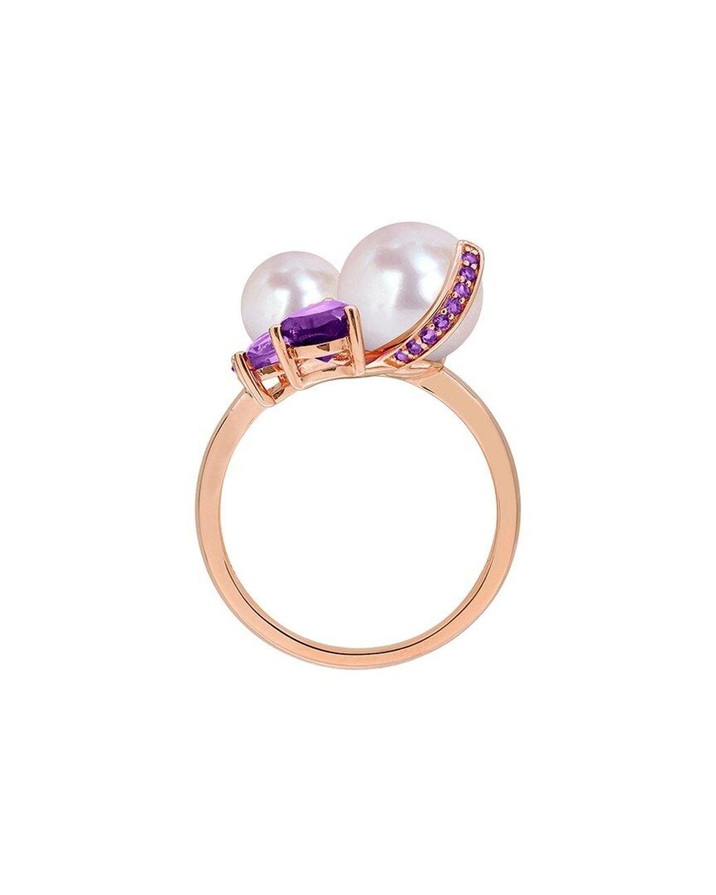 Rina Limor Pink Rose-Plated 1.79 Ct. Tw. Gemstone & 7-9.5Mm Pearl Ring