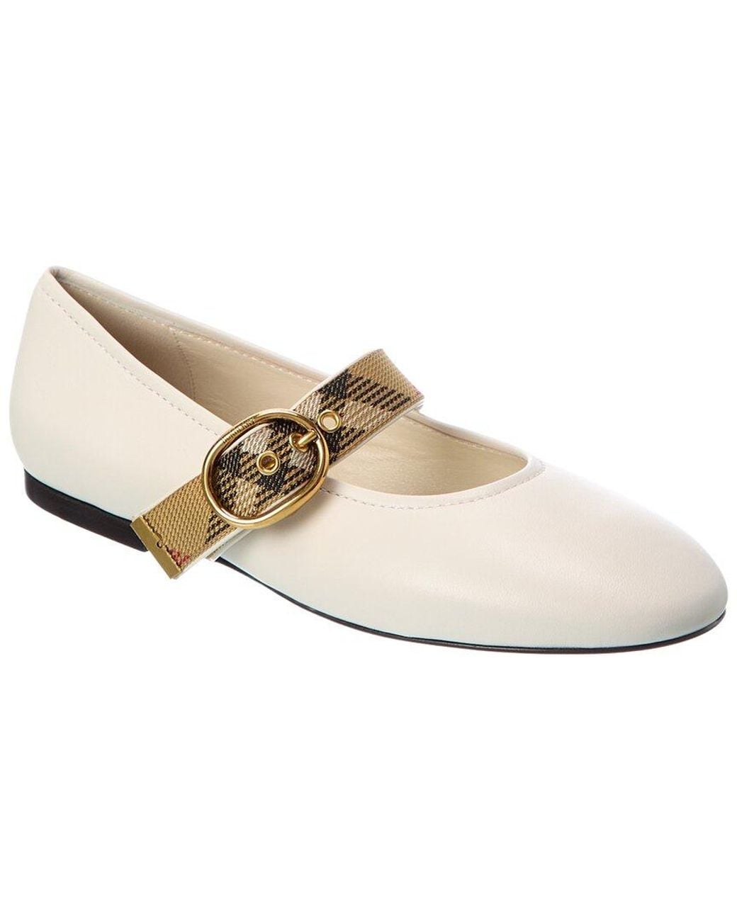 Burberry White Check Robin Leather Ballerina Flat