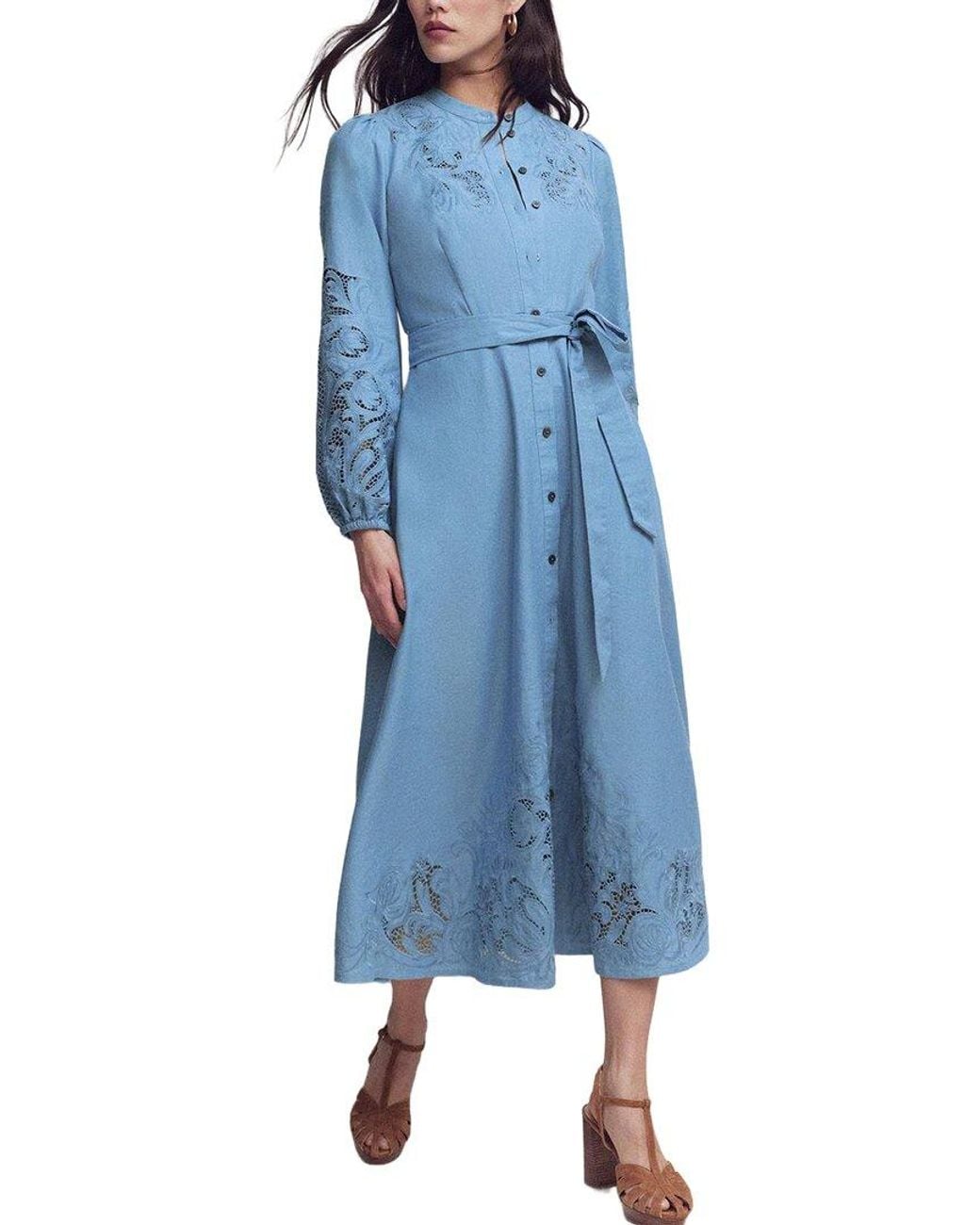 Boden Blue Mae Linen-Blend Shirt Dress