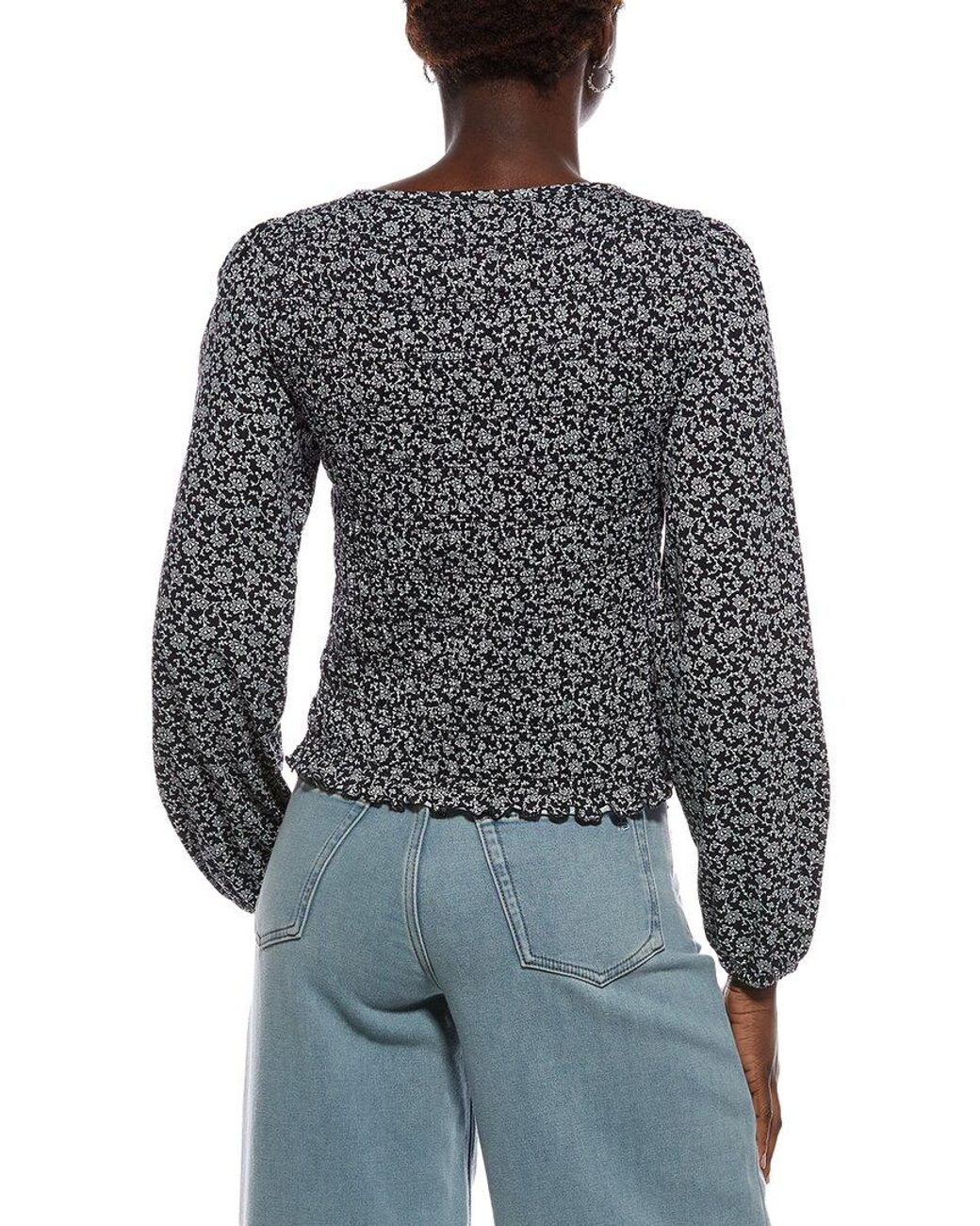 Madewell Gray Bonytail Elbow Sleeve Smocked Top