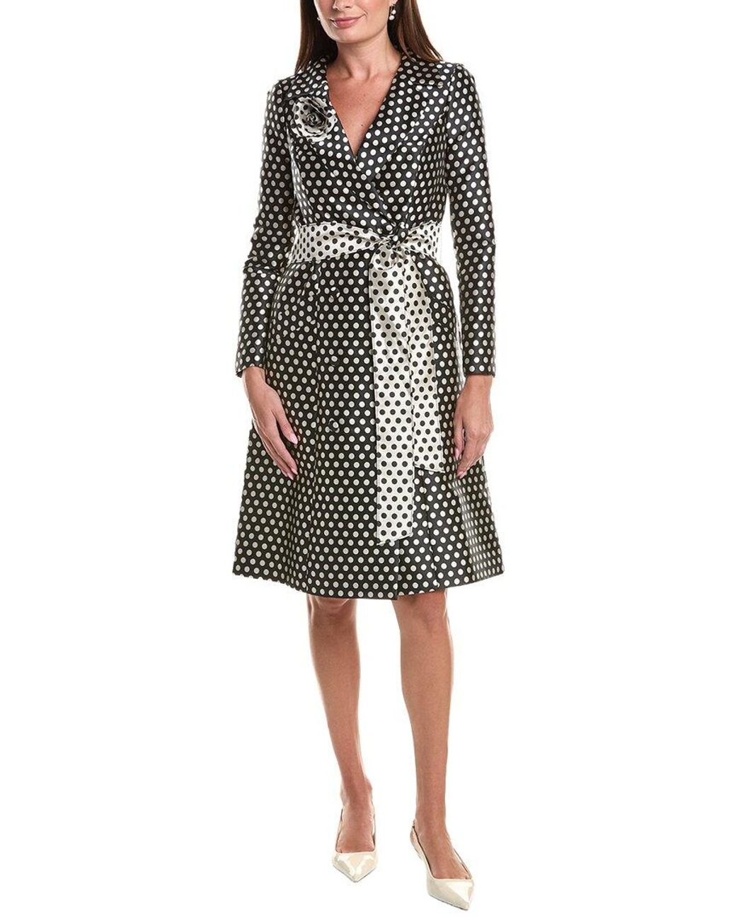 Teri Jon Black Mikado Polka Dot Flower Corsage Coat Dress