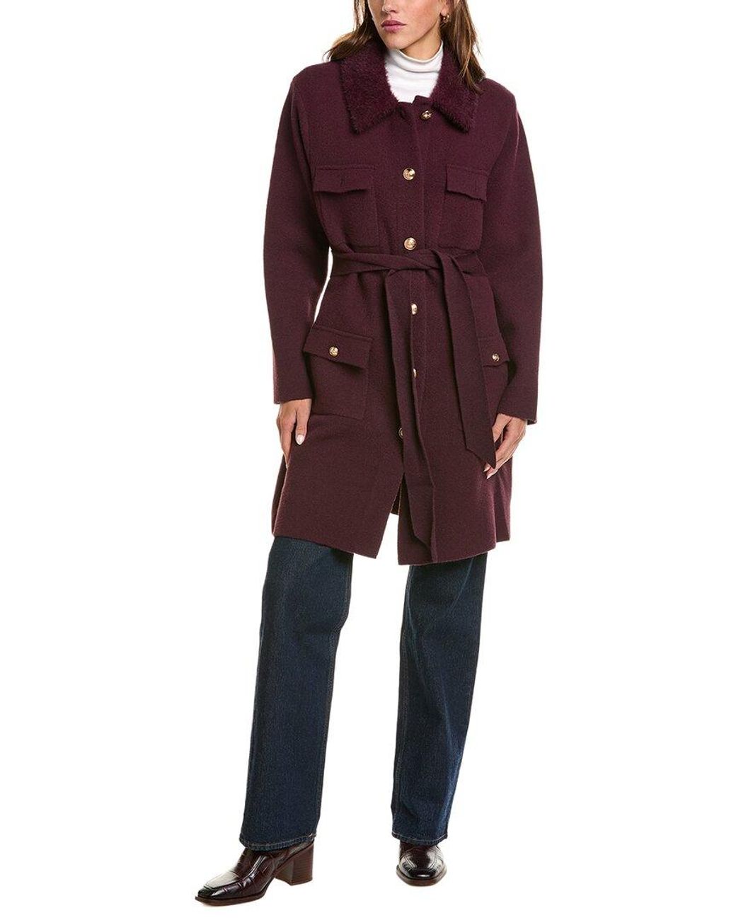 NVLT Red Faux Fur Eyelash Military Coat