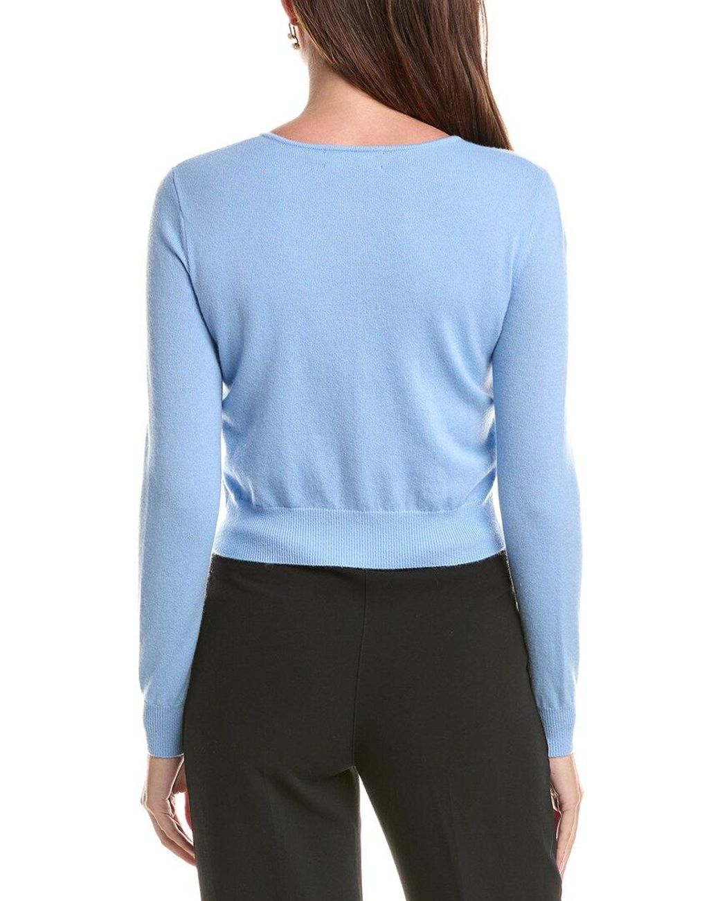 Teri Jon Blue Flower Embroidered Wool & Cashmere-Blend Cardigan