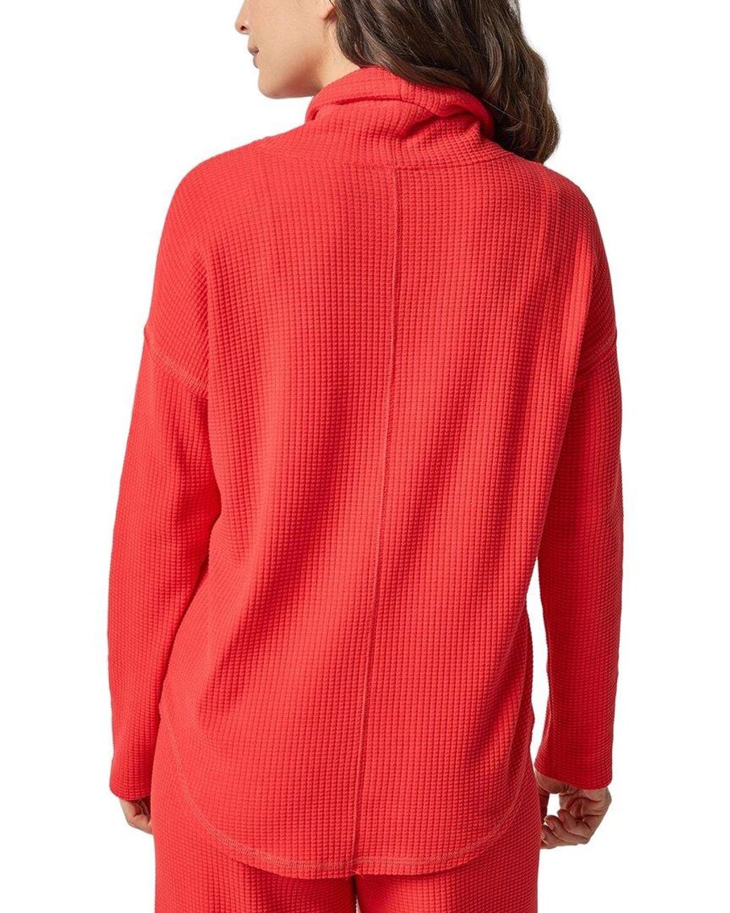 Lilla P Red Rounded Hem Mock Neck