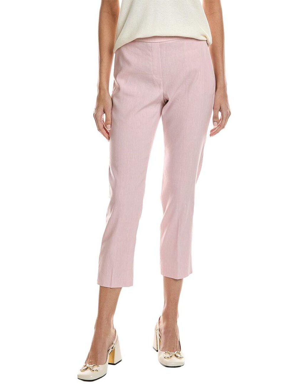 Theory Pink Crop Linen-Blend Pant