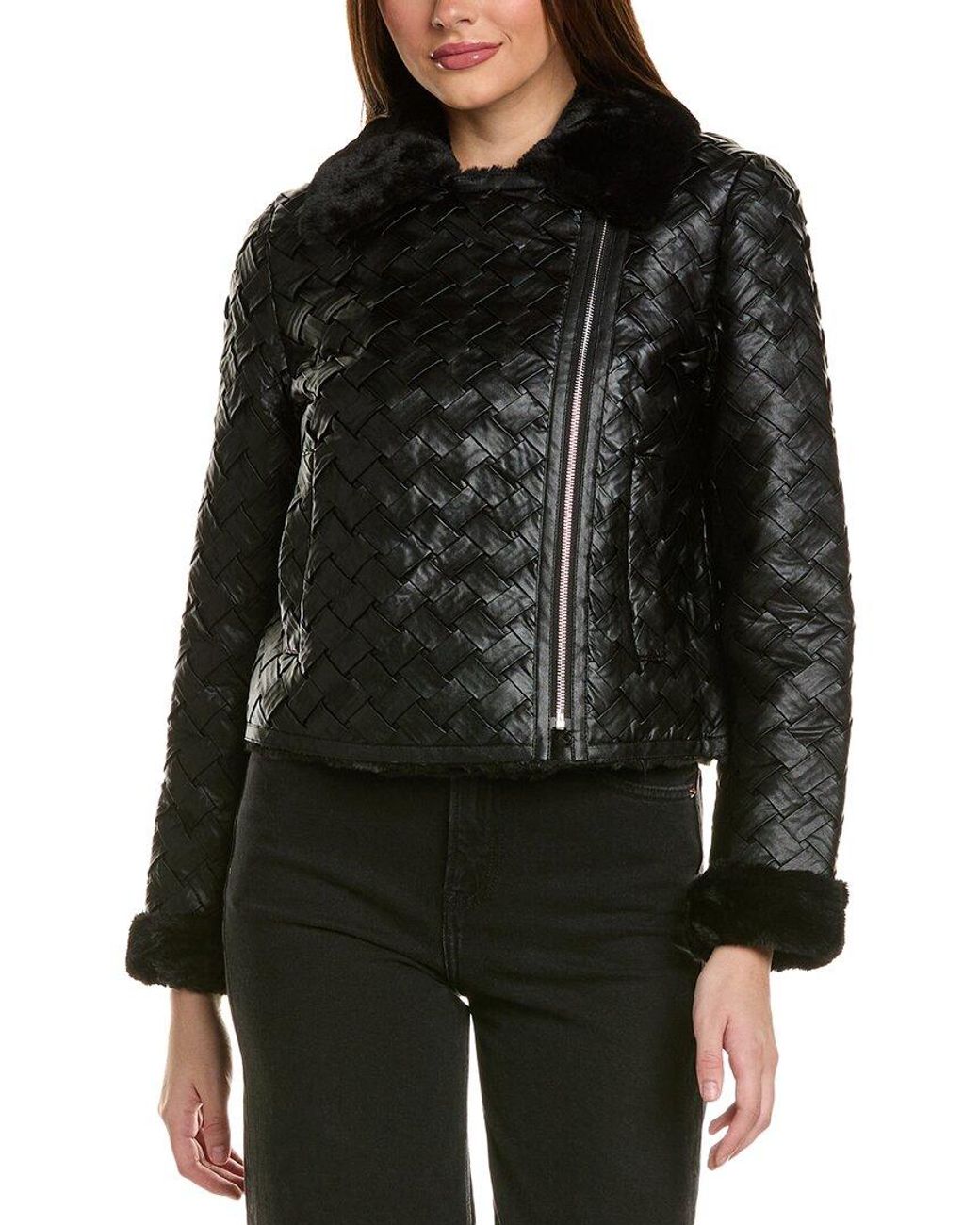 Adrienne Landau Black Basketweave Bomber Jacket