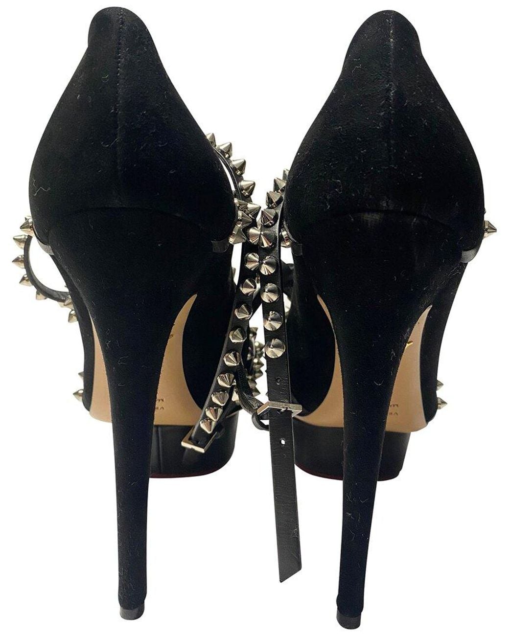 Charlotte Olympia Black Suede Angry Portia Studded Platform Pump, Never Worn (Authentic Pre-Loved)